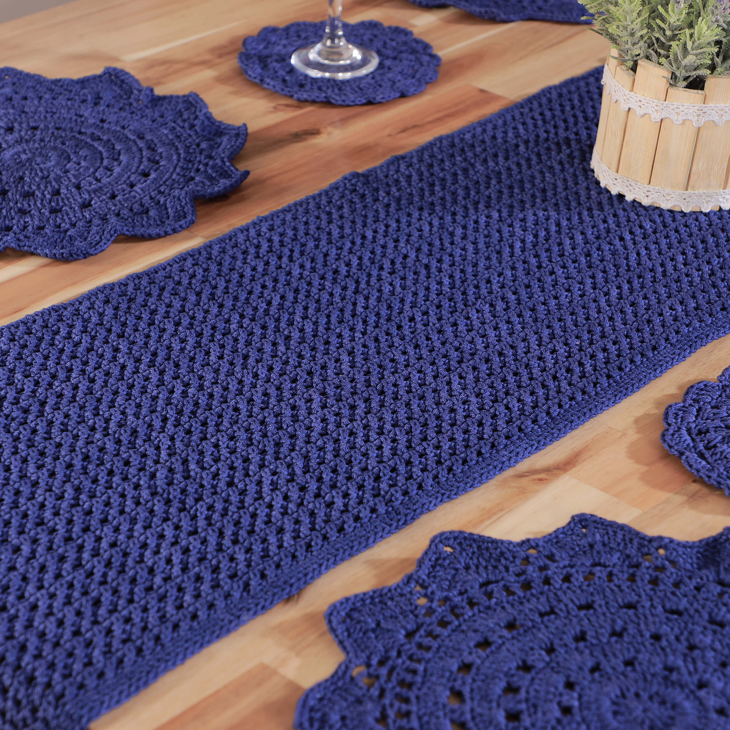 Handmade Table Runner, Placemats & Coasters Set - 10451 Royal Blue