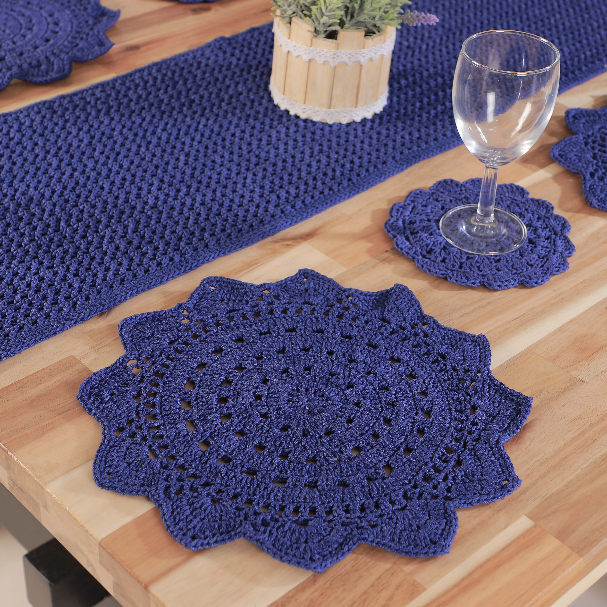 Handmade Table Runner, Placemats & Coasters Set - 10451 Royal Blue