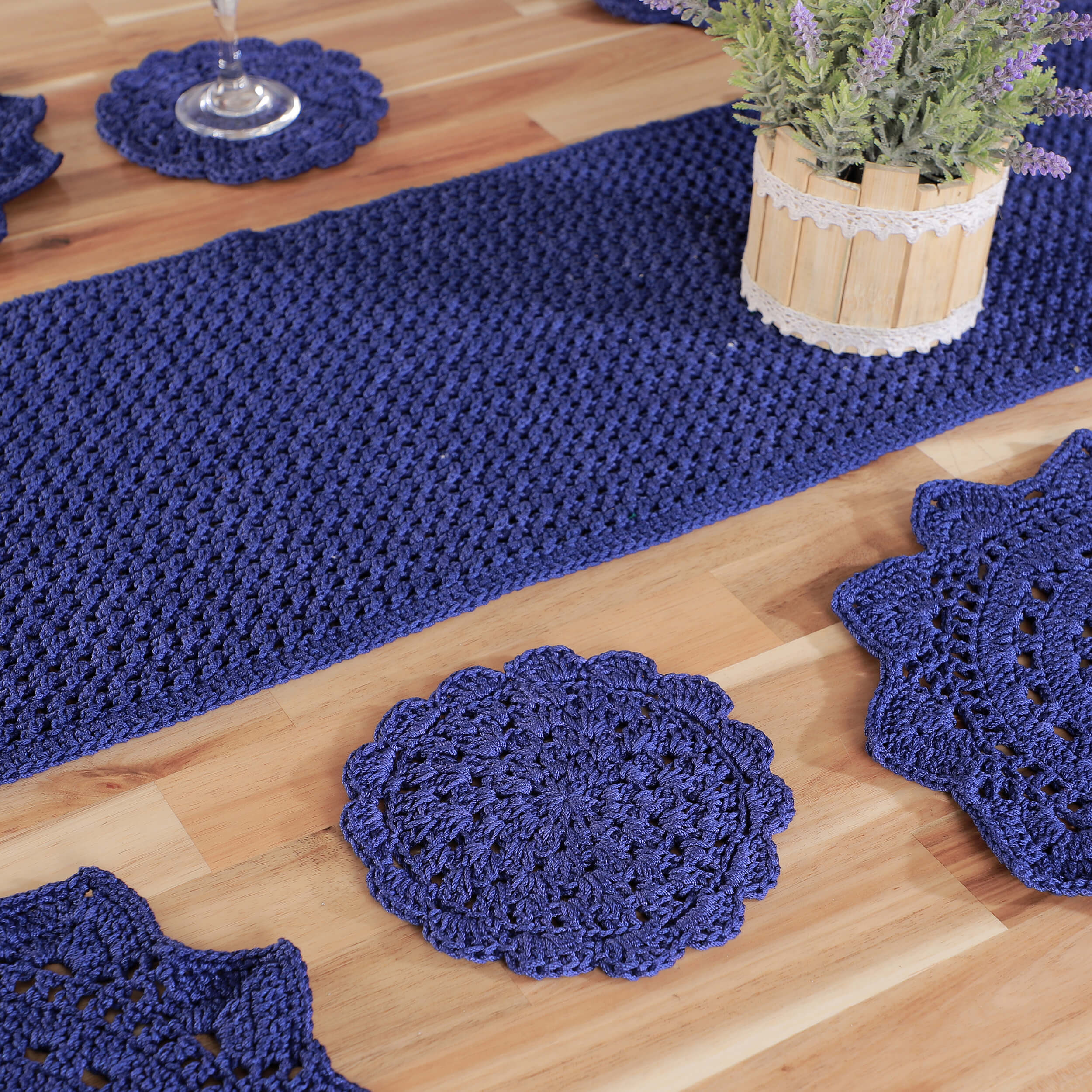 Handmade Table Runner, Placemats & Coasters Set - 10451 Royal Blue