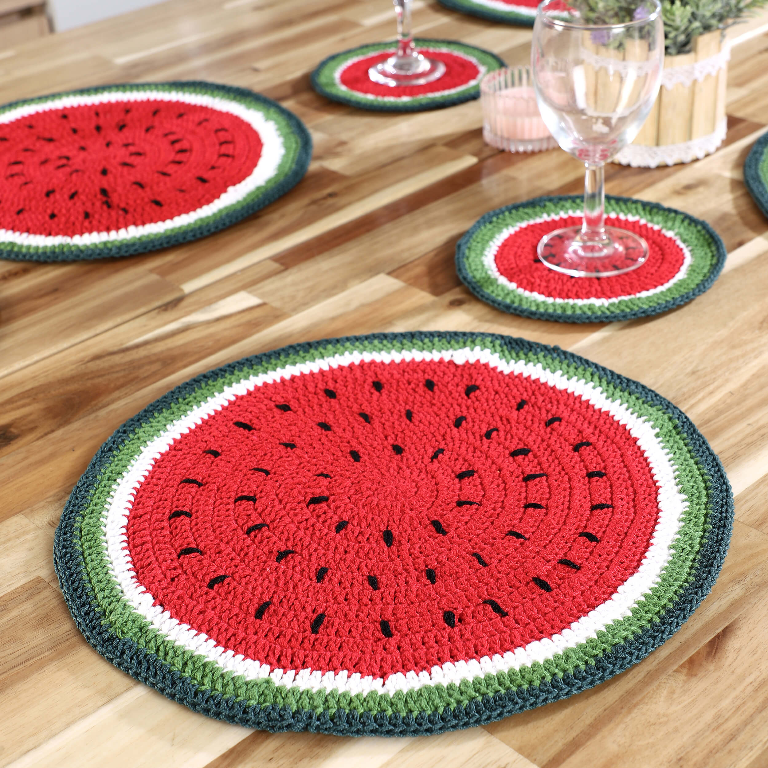 Handmade Placemats & Coasters Set - 10455 Red