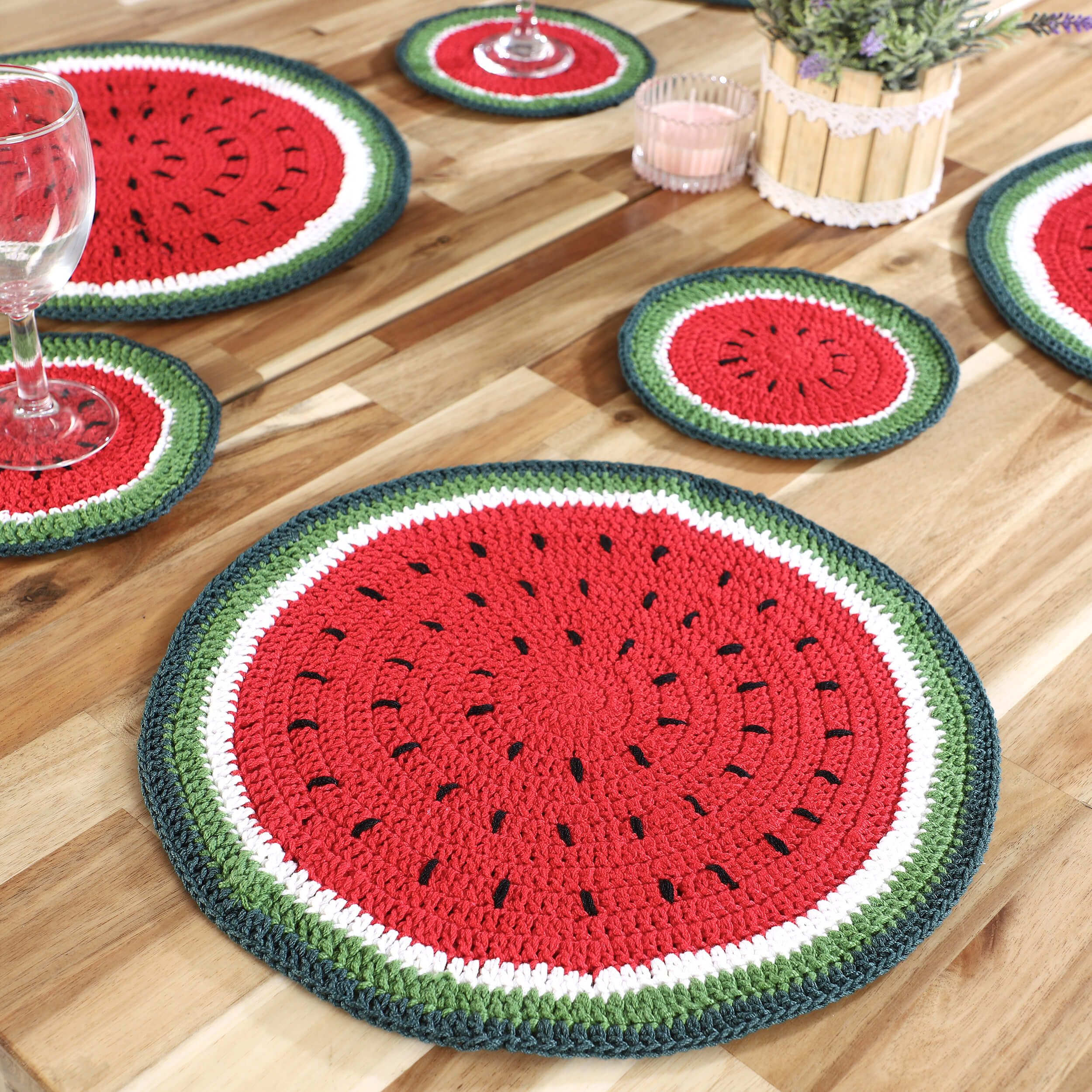 Handmade Placemats & Coasters Set - 10455 Red