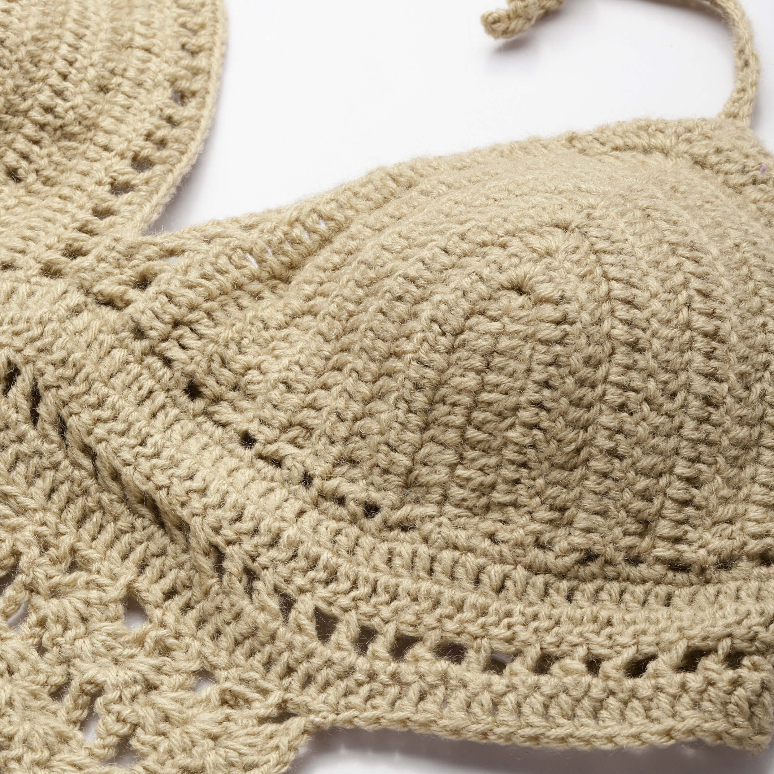 Summer Crochet Bralette Tie Back Sleeveless Top - Beige 10466