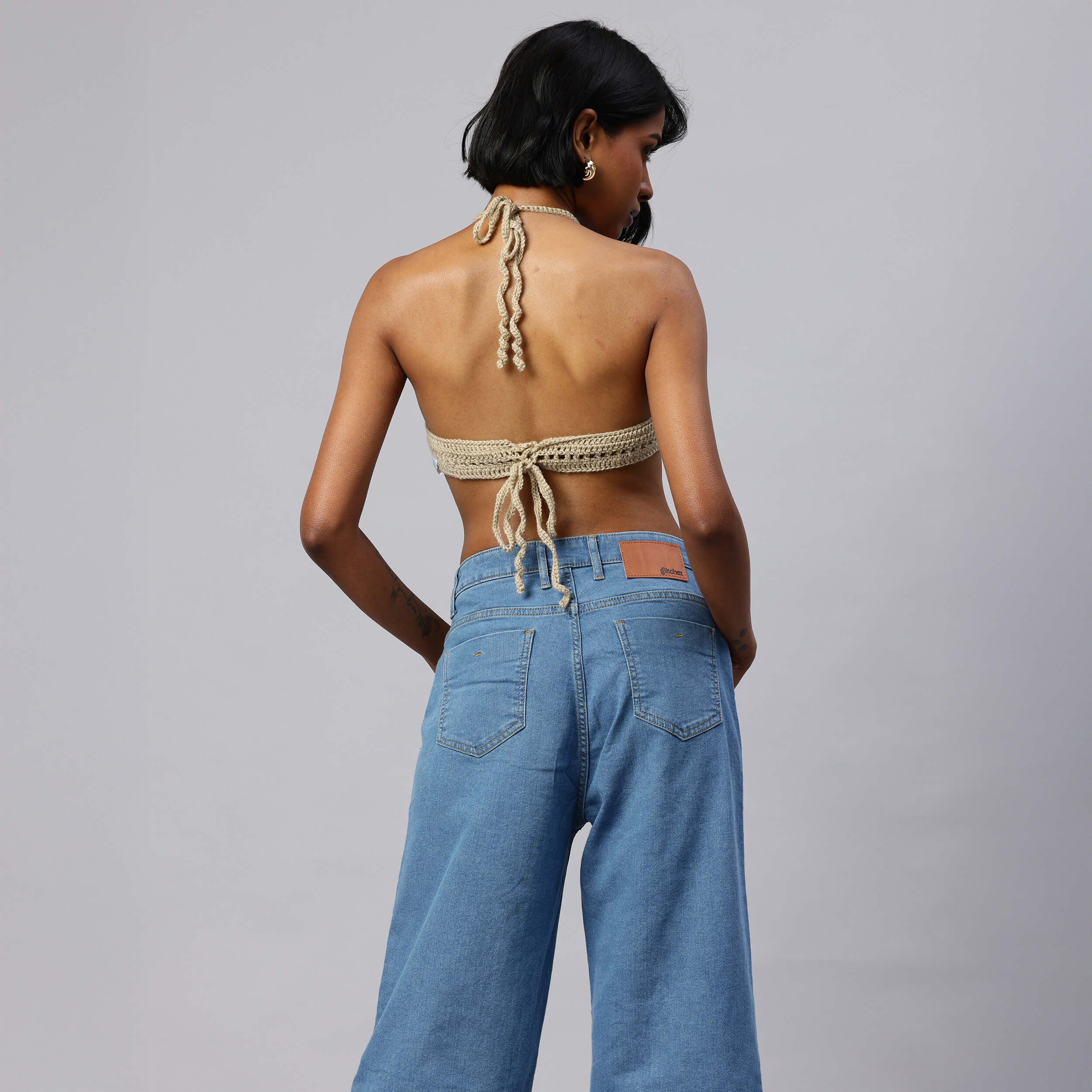 Summer Crochet Bralette Tie Back Sleeveless Top - Beige 10466