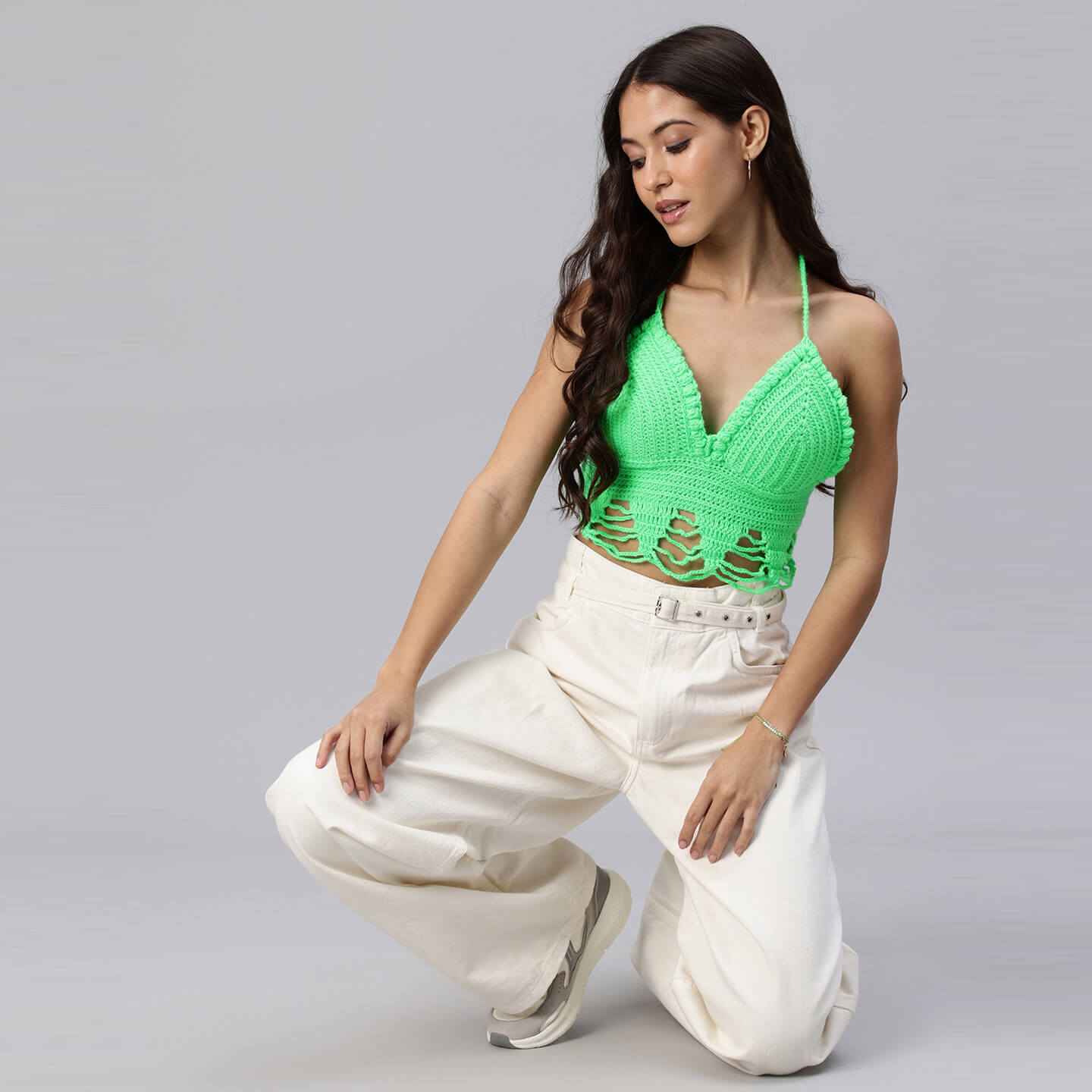 Summer Crochet Bralette Tie Back Sleeveless Top - Shocking Green 10467