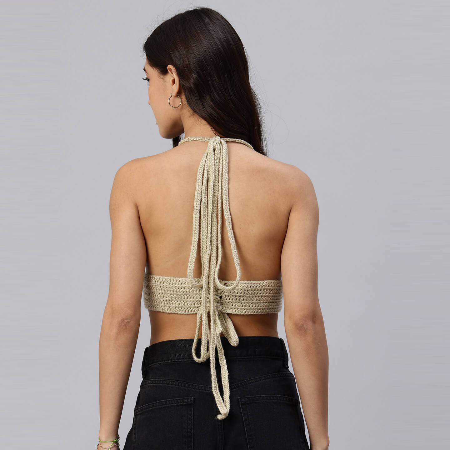 Summer Crochet Bralette Tie Back Sleeveless Top - Beige 10468