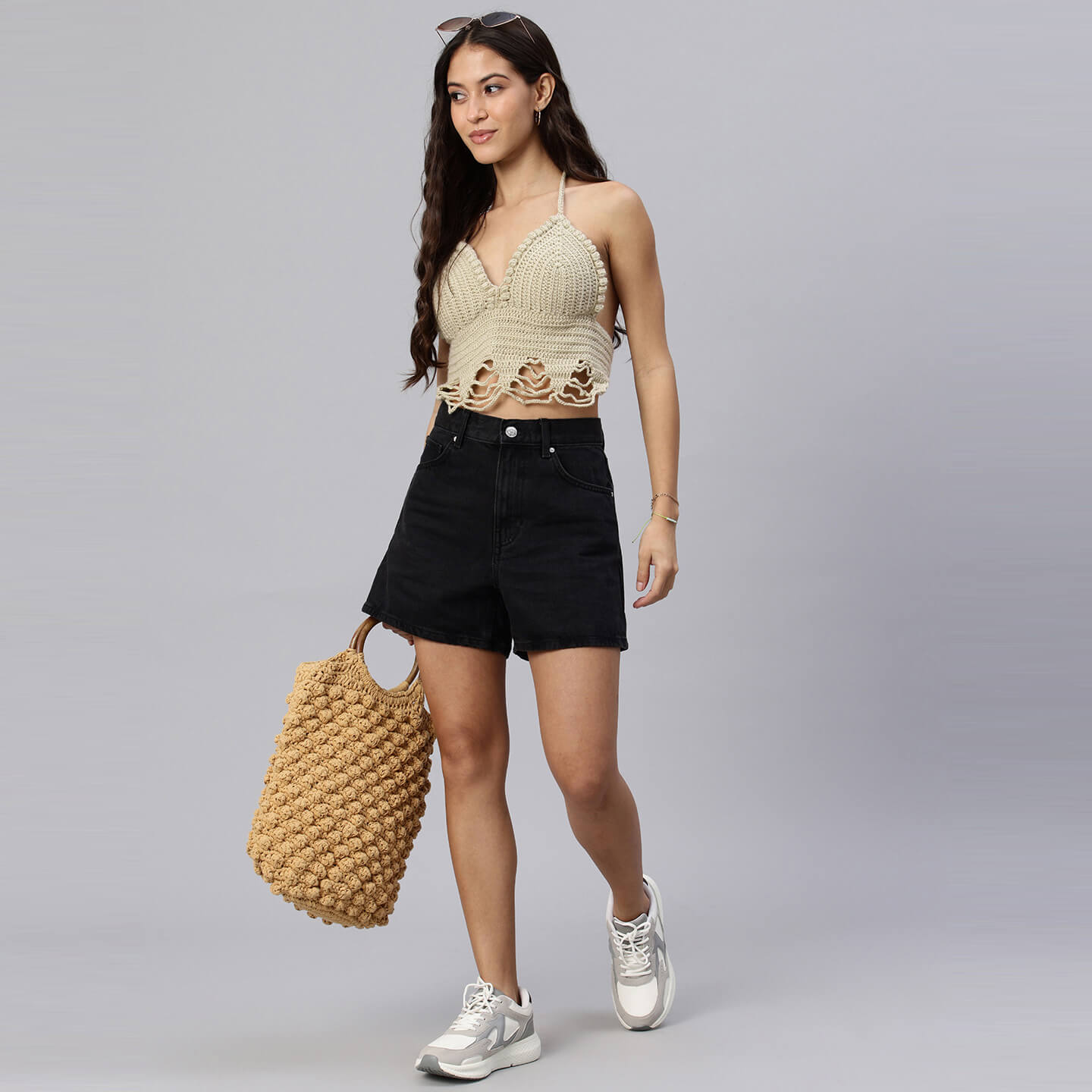 Summer Crochet Bralette Tie Back Sleeveless Top - Beige 10468