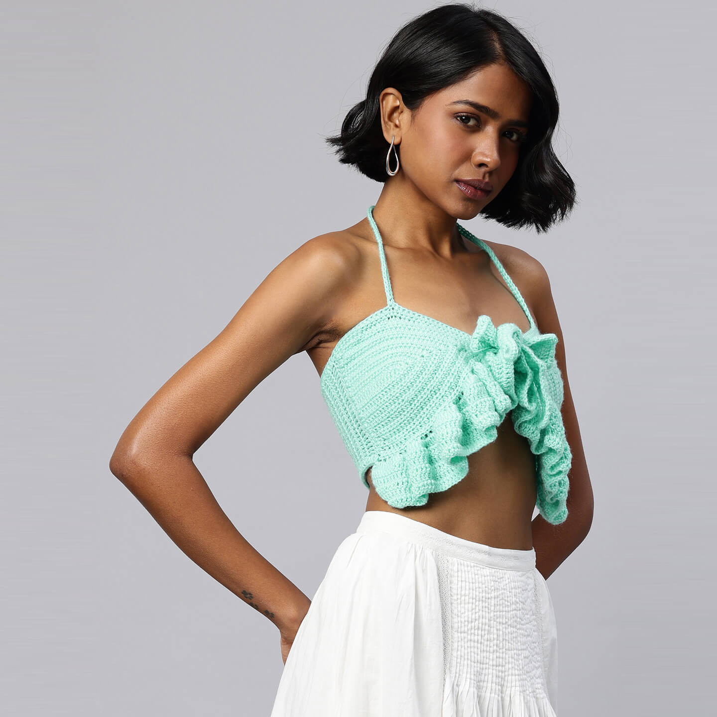 Summer Crochet Bralette Tie Back Sleeveless Top - Sea Green 10470