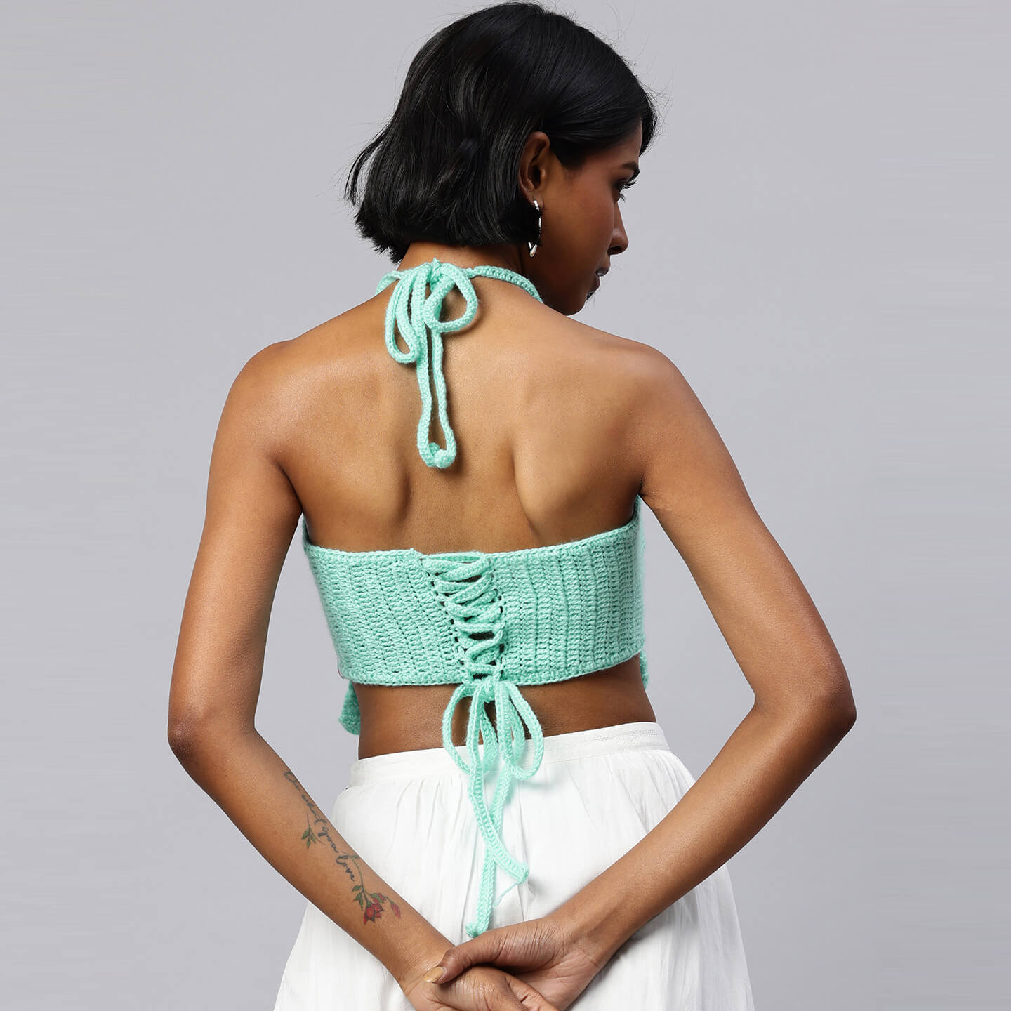 Summer Crochet Bralette Tie Back Sleeveless Top - Sea Green 10470