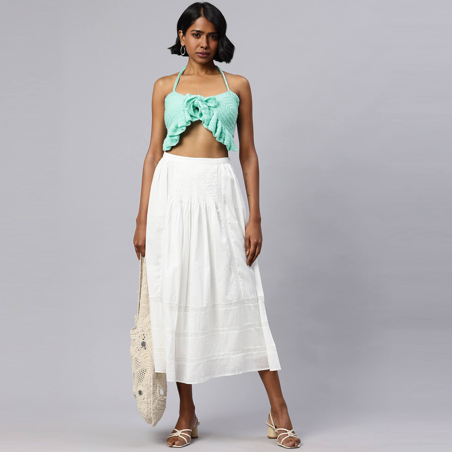 Summer Crochet Bralette Tie Back Sleeveless Top - Sea Green 10470