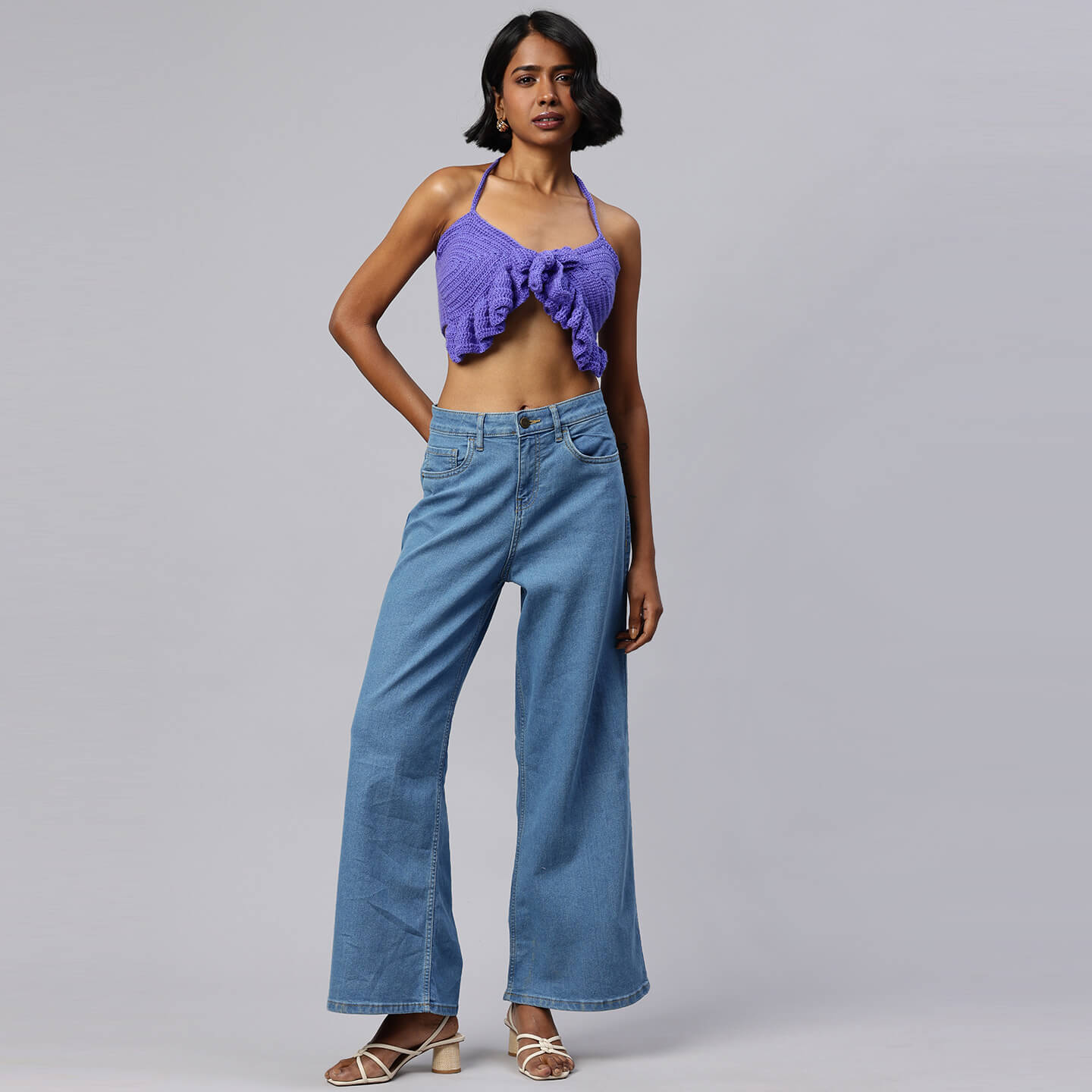 Summer Crochet Bralette Tie Back Sleeveless Top - Purple 10471