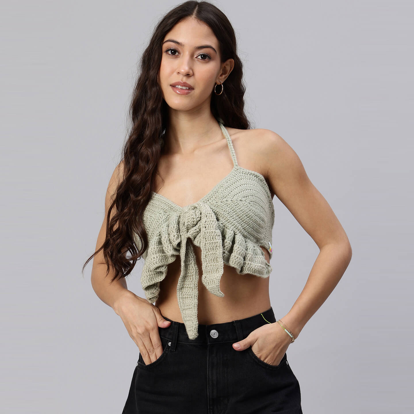 Summer Crochet Bralette Tie Back SleevelessTop - Beige 10472