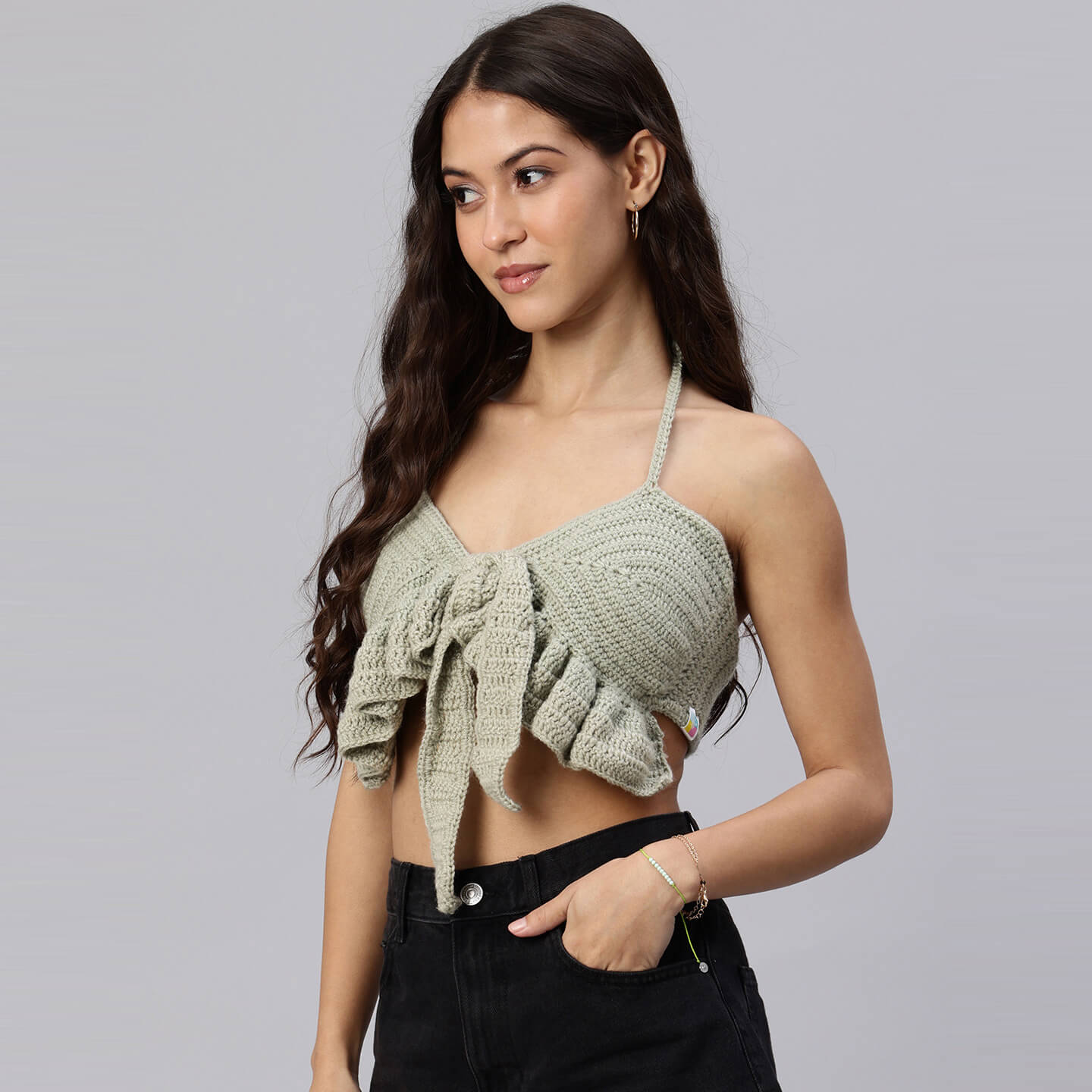 Summer Crochet Bralette Tie Back SleevelessTop - Beige 10472
