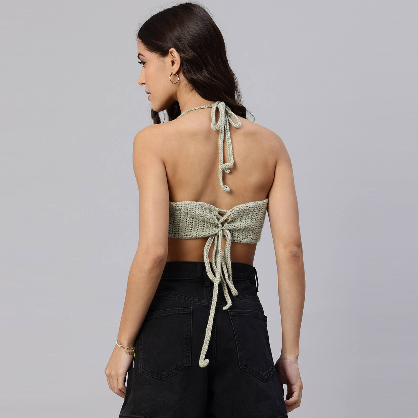 Summer Crochet Bralette Tie Back SleevelessTop - Beige 10472