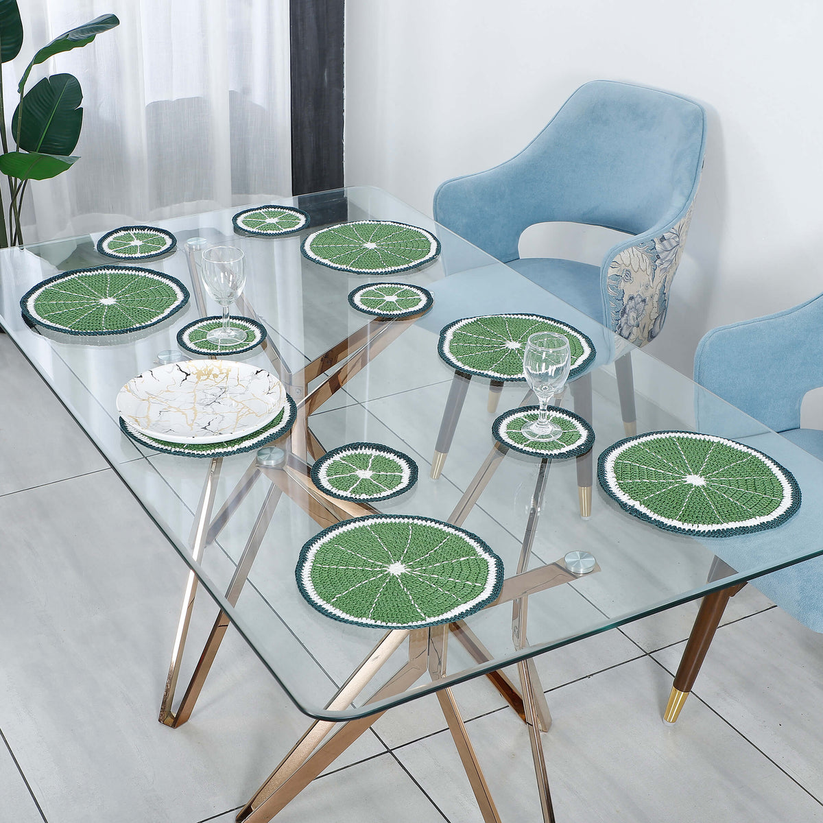 Handmade Placemats & Coasters Set - 10473 Green