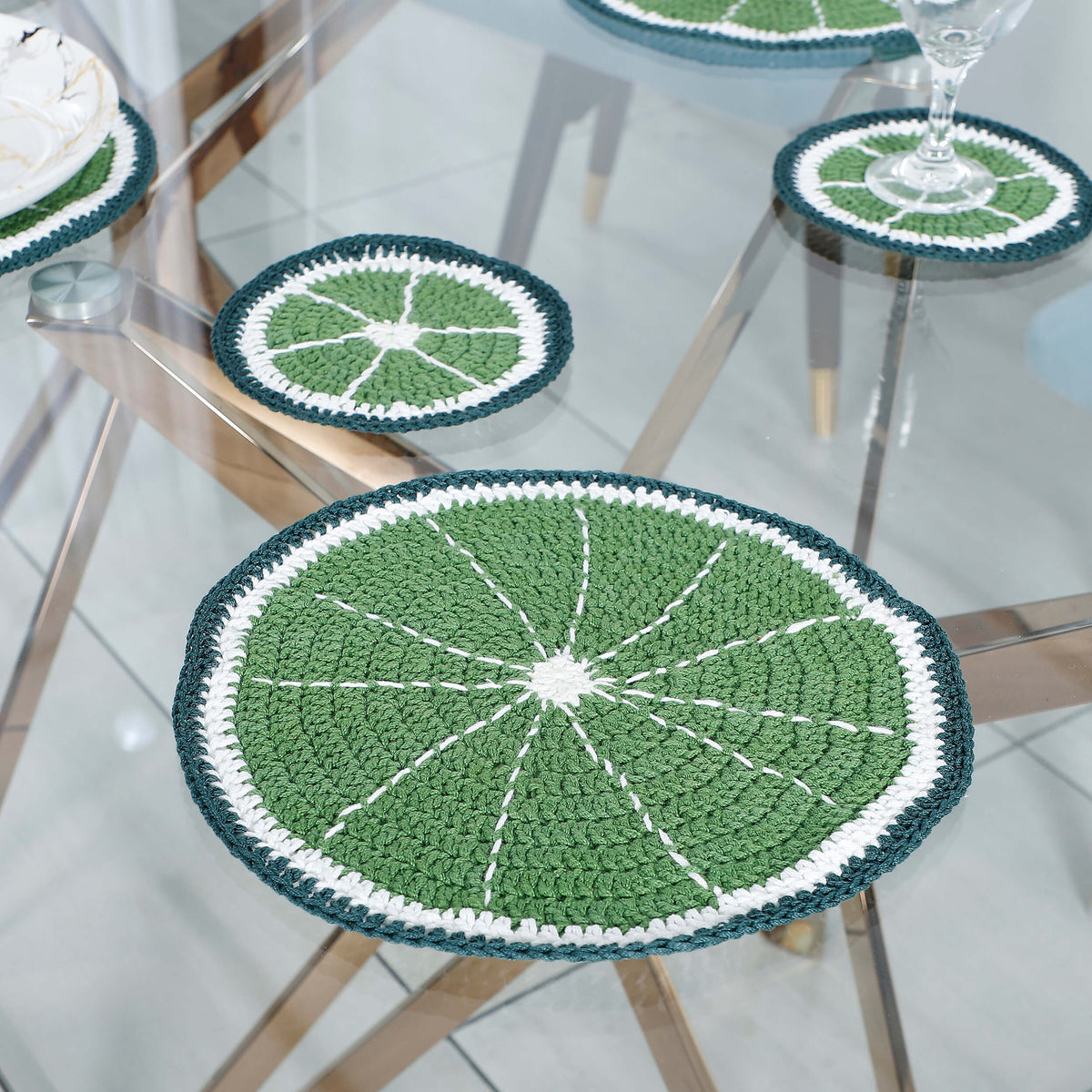 Handmade Placemats & Coasters Set - 10473 Green
