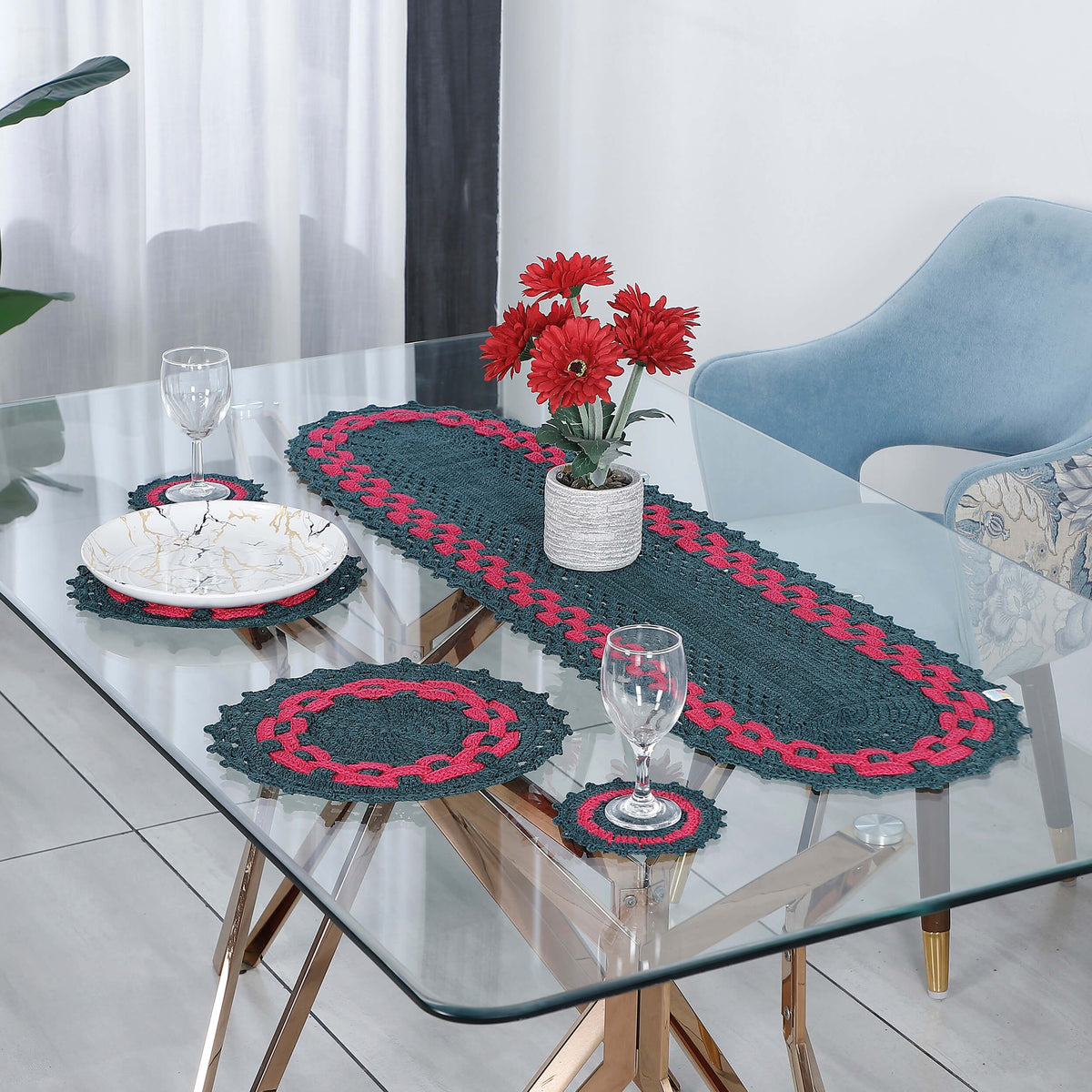 Handmade Table Runner, Placemats & Coasters Set - 10476 Multi