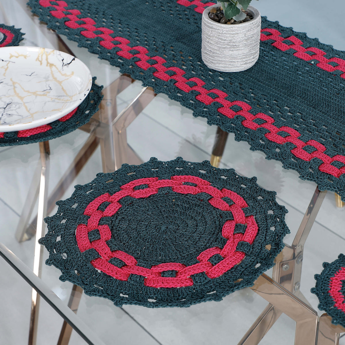 Handmade Table Runner, Placemats & Coasters Set - 10476 Multi