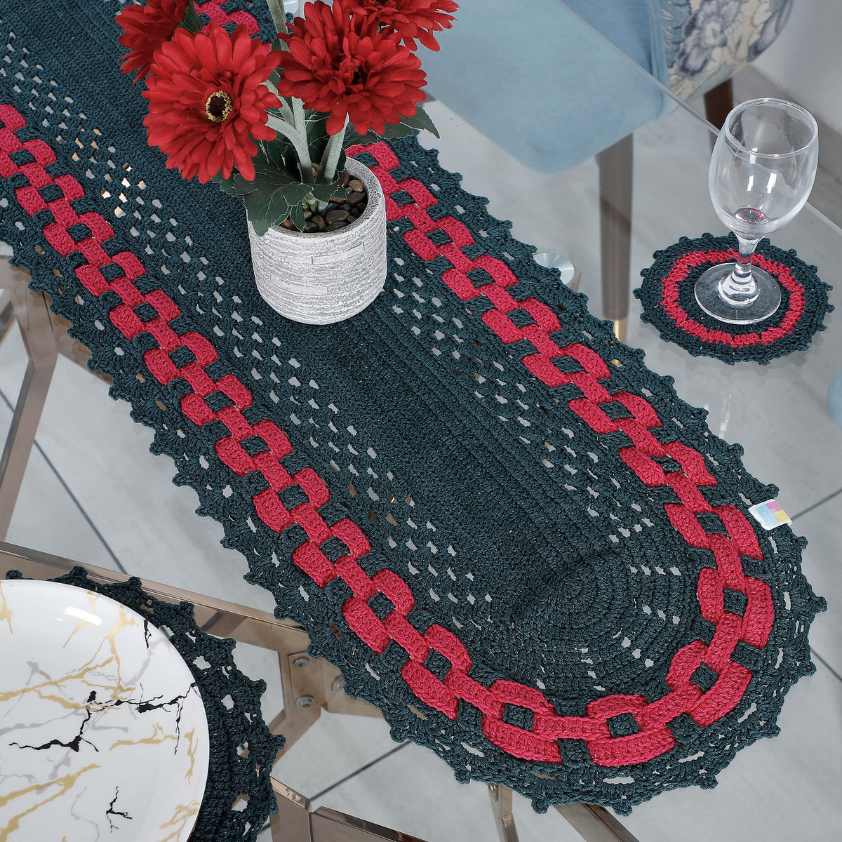 Handmade Table Runner, Placemats & Coasters Set - 10476 Multi
