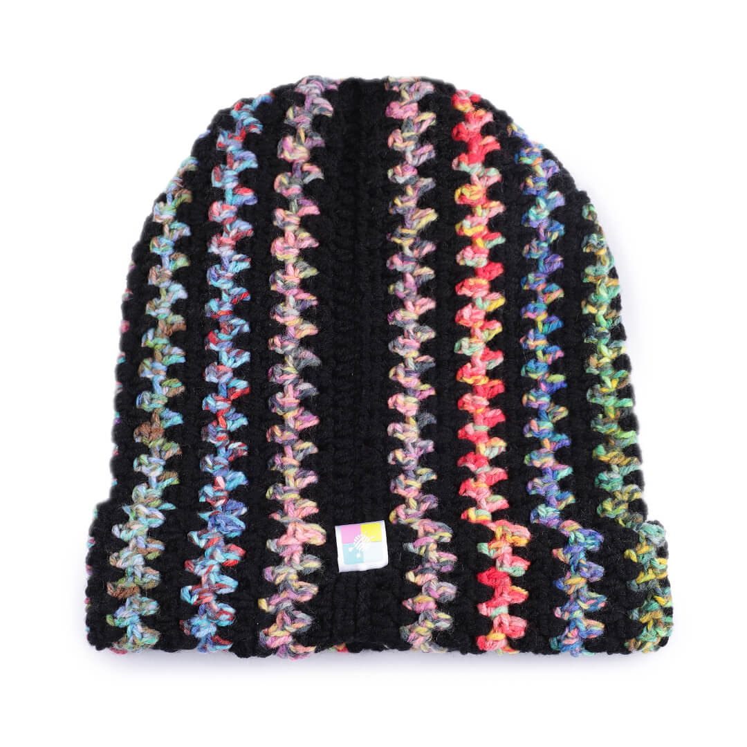 Multi Colored Vertical Striped Crochet Cap - 10480