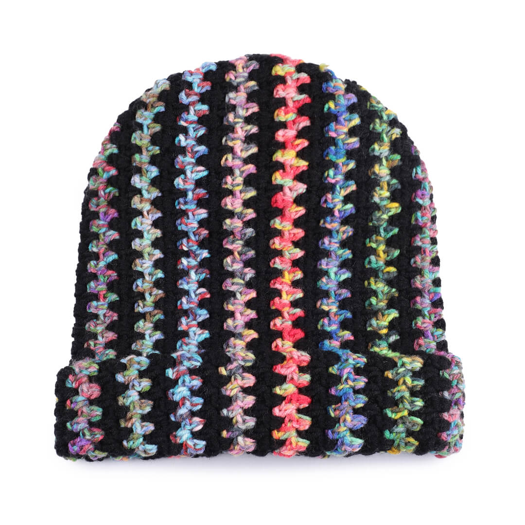 Multi Colored Vertical Striped Crochet Cap - 10480