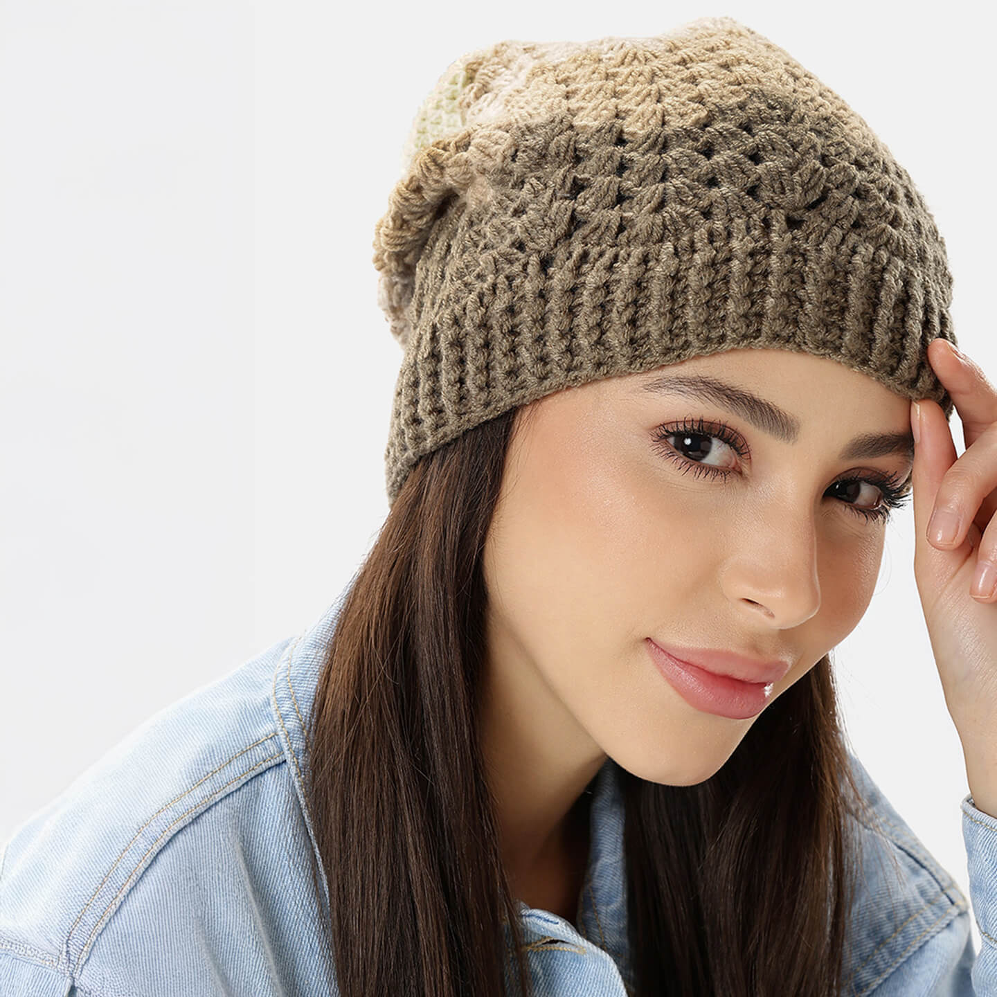 White Self-Design Beanie - 268 – Magic Needles