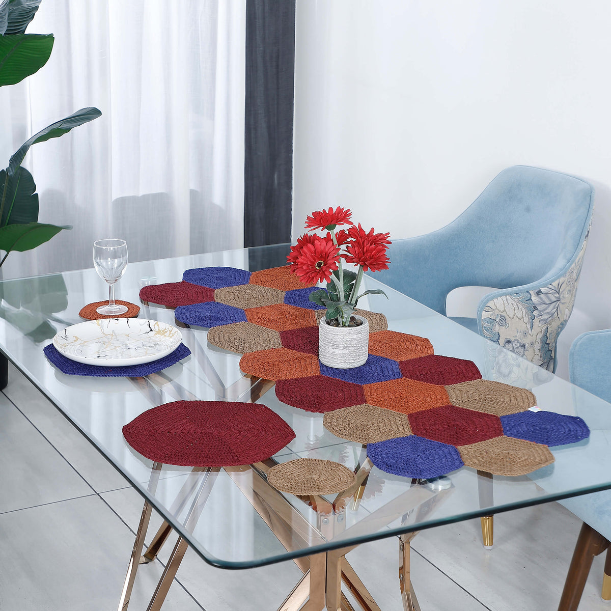 Handmade Table Runner, Placemats & Coasters Set - 10489 Multi