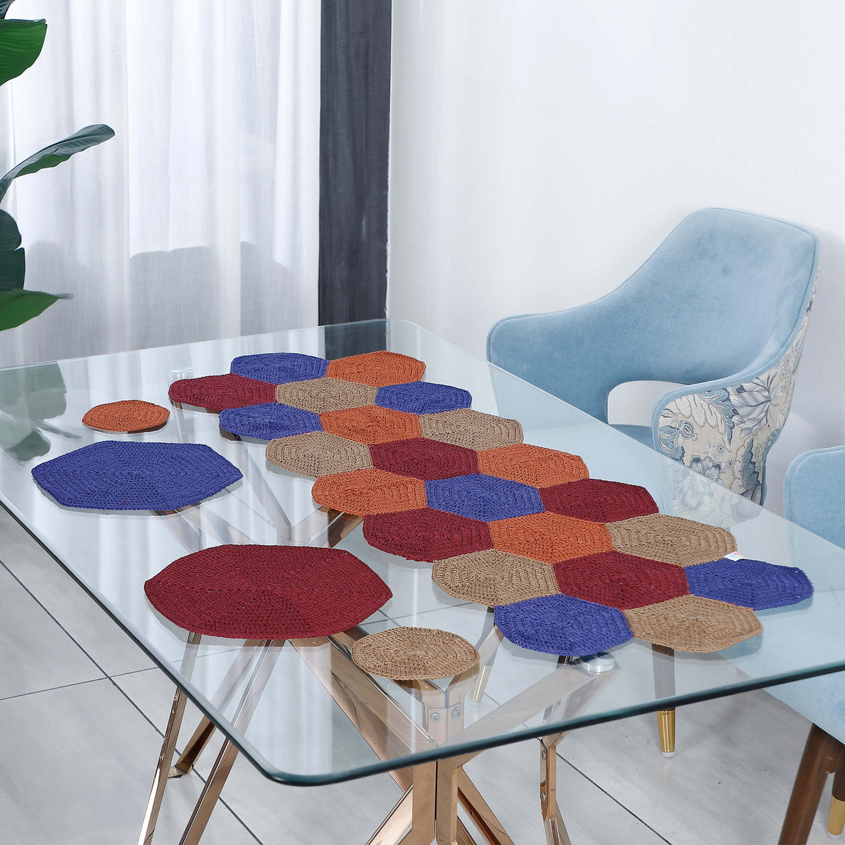 Handmade Table Runner, Placemats & Coasters Set - 10489 Multi