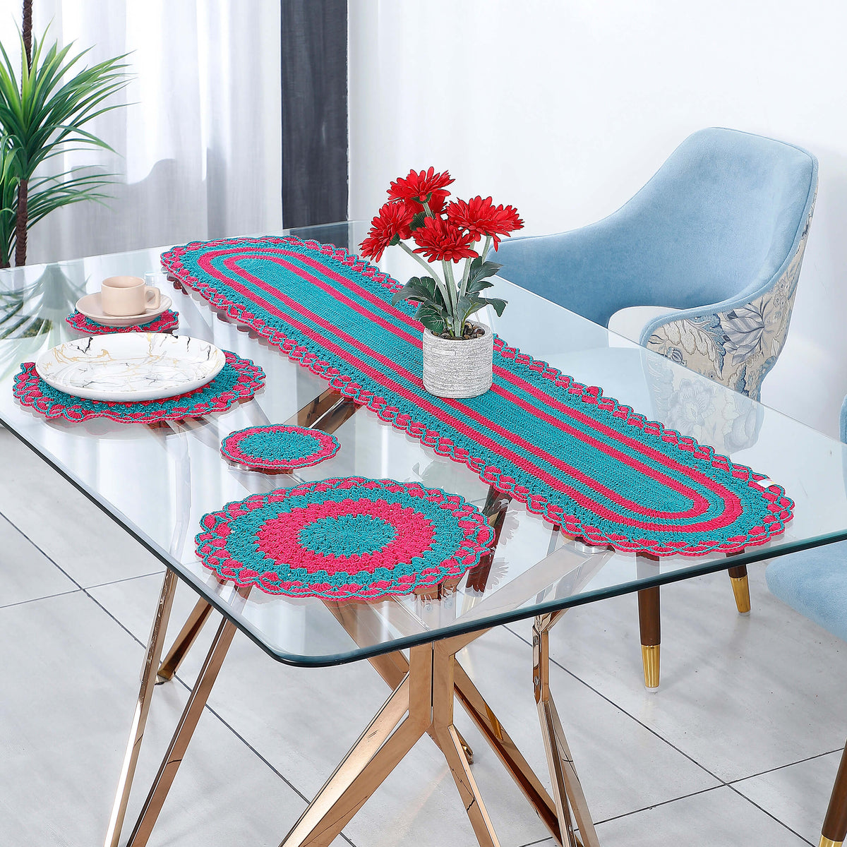 Handmade Table Runner, Placemats & Coasters Set - 10490 Multi