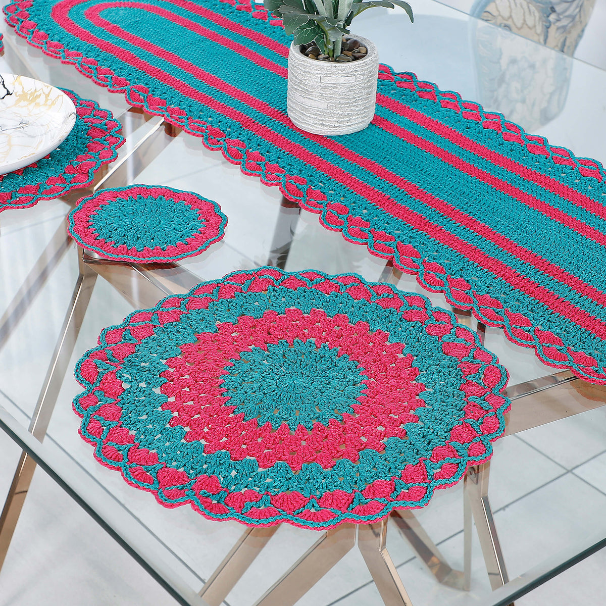 Handmade Table Runner, Placemats & Coasters Set - 10490 Multi