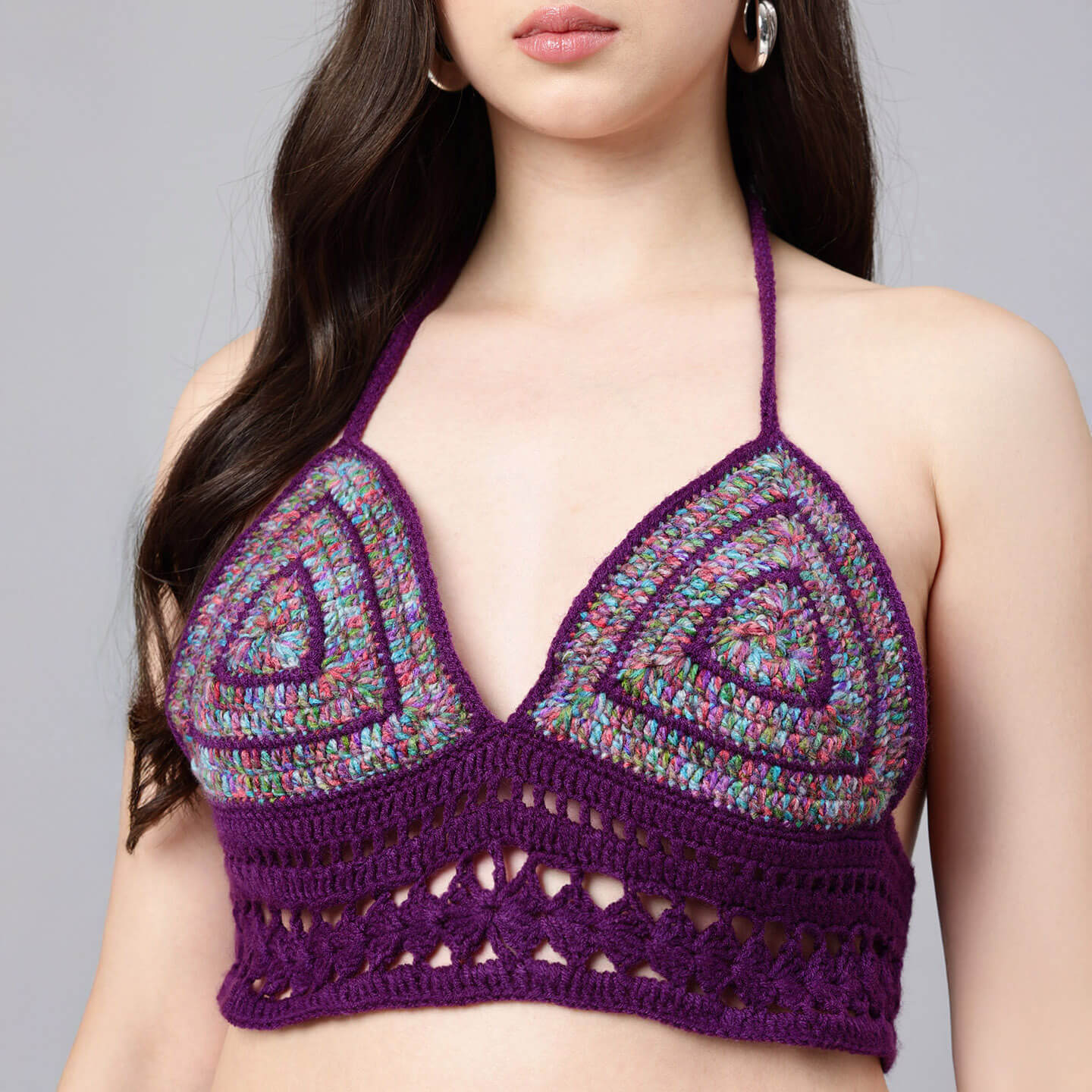 Summer Crochet Bralette Tie Back Sleeveless Top - Purple 10567