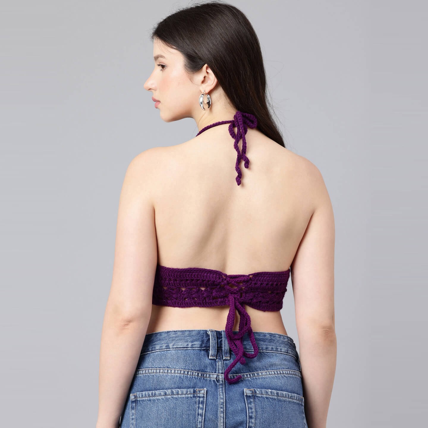 Summer Crochet Bralette Tie Back Sleeveless Top - Purple 10567