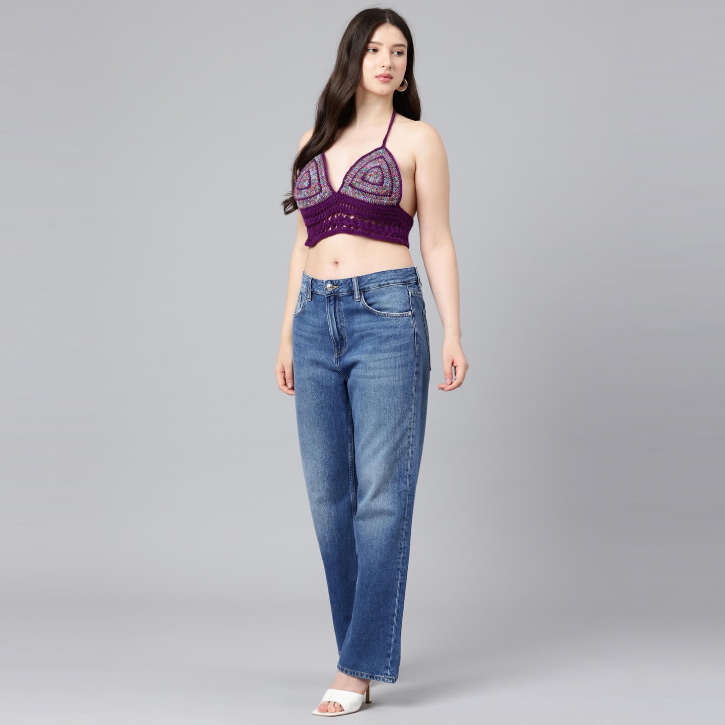 Summer Crochet Bralette Tie Back Sleeveless Top - Purple 10567