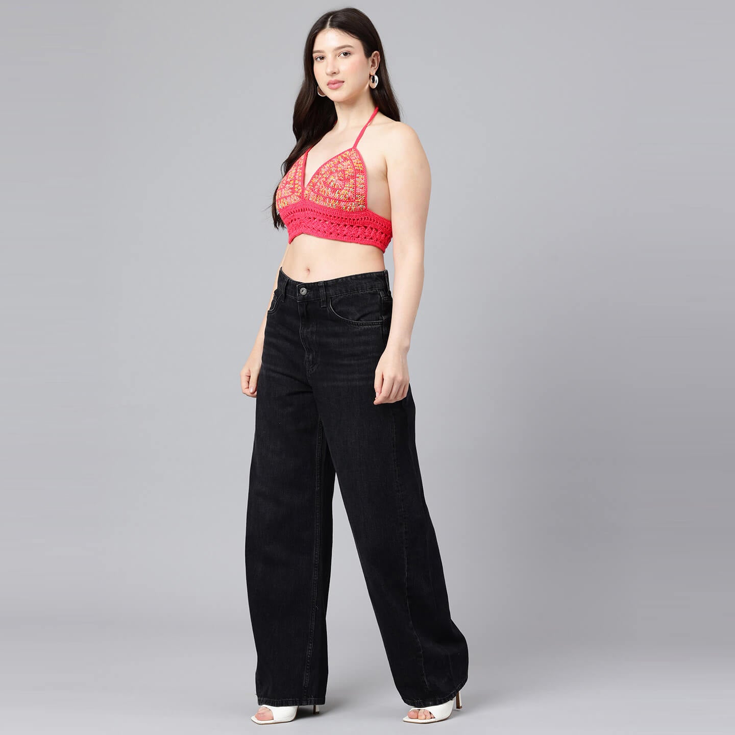 Summer Crochet Bralette Tie Back Sleeveless Top - Coral Red 10569