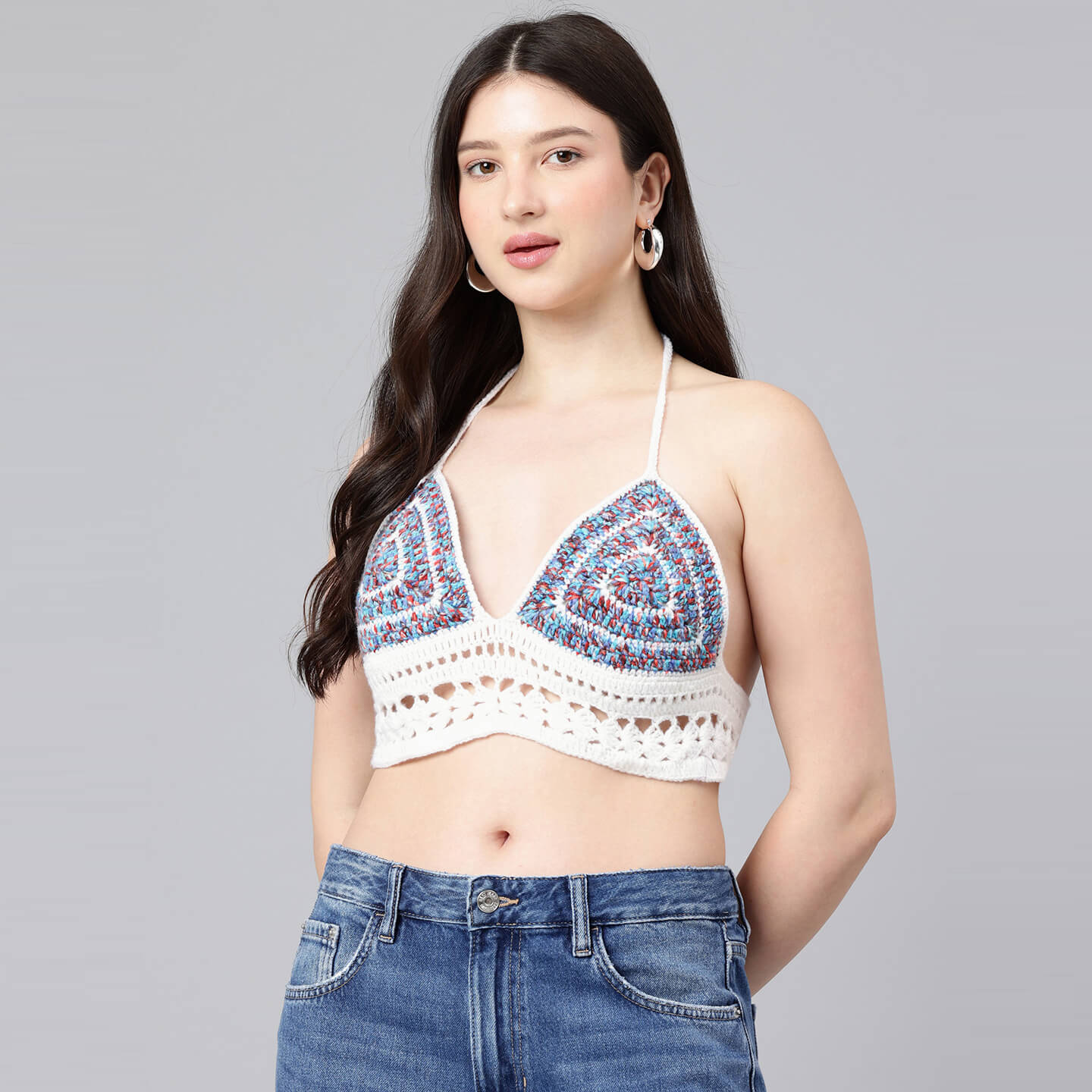 Summer Crochet Bralette Tie Back Sleeveless Top - White 10570