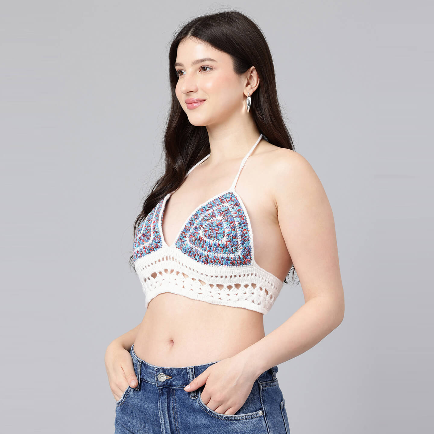 Summer Crochet Bralette Tie Back Sleeveless Top - White 10570