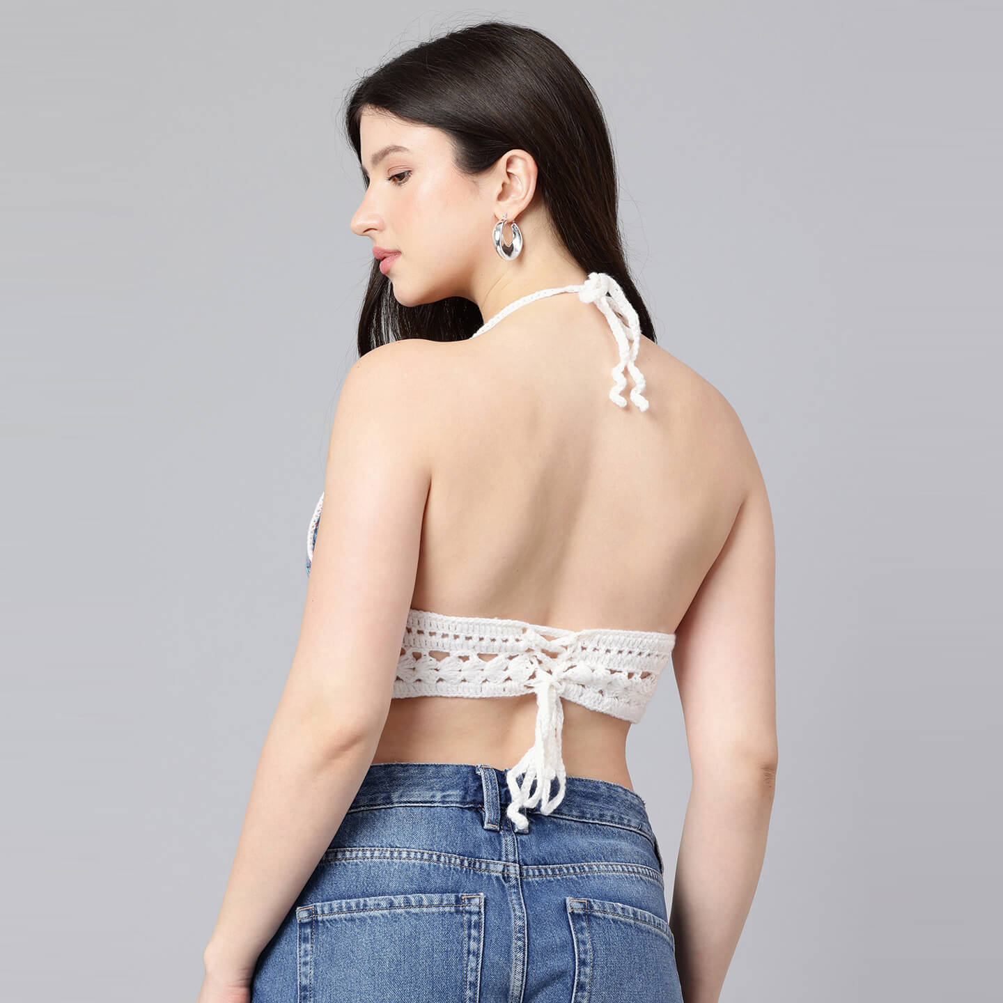 Summer Crochet Bralette Tie Back Sleeveless Top - White 10570
