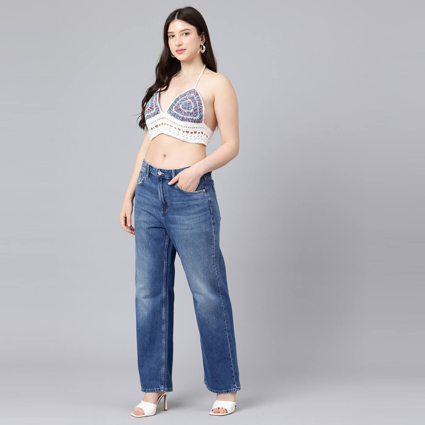 Summer Crochet Bralette Tie Back Sleeveless Top - White 10570