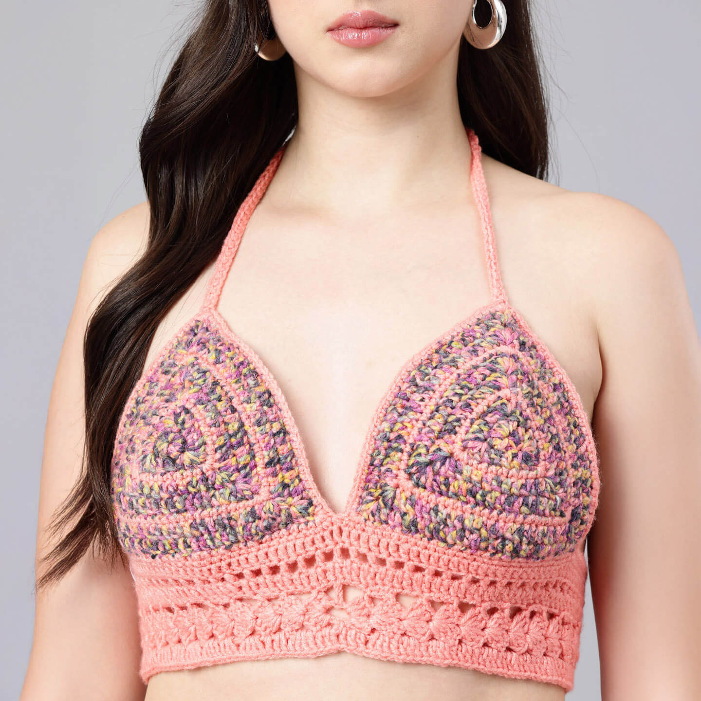 Summer Crochet Bralette Tie Back Sleeveless Top - Peach 10571