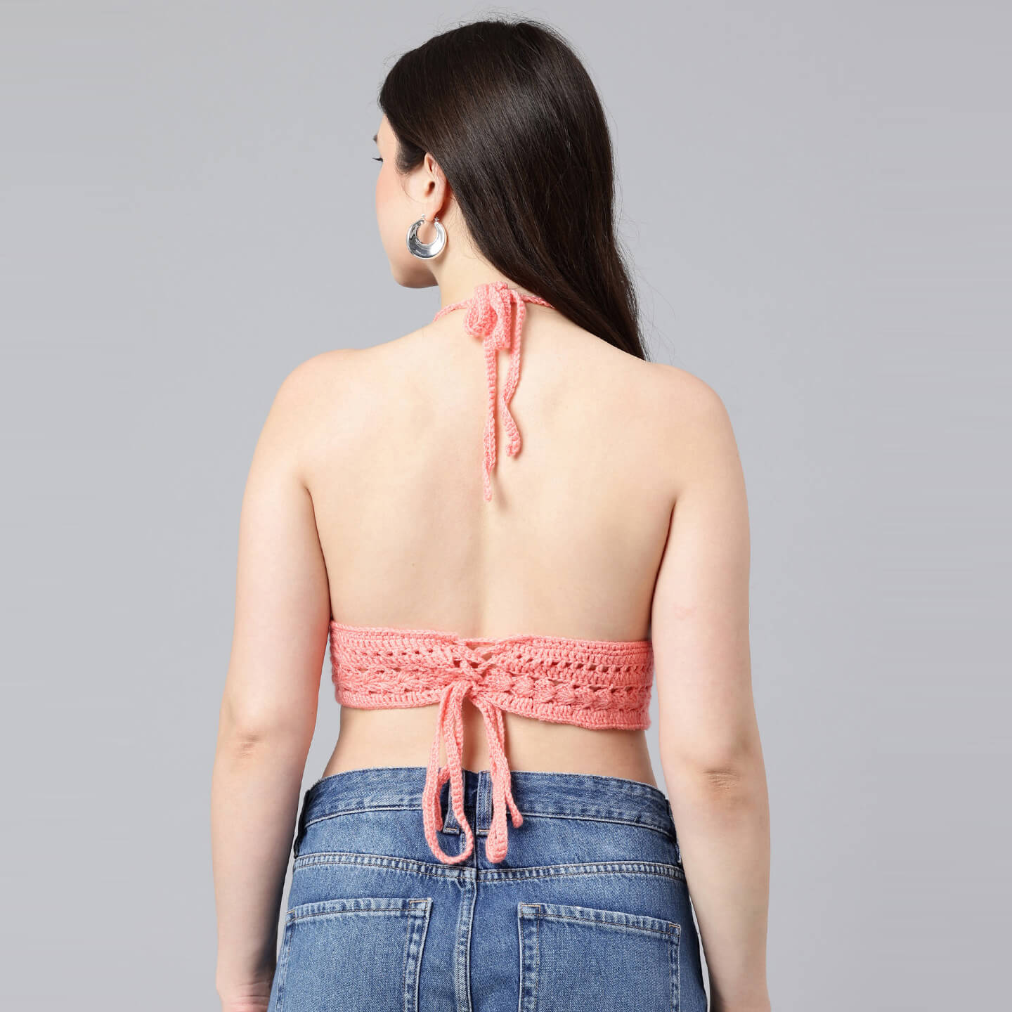 Summer Crochet Bralette Tie Back Sleeveless Top - Peach 10571