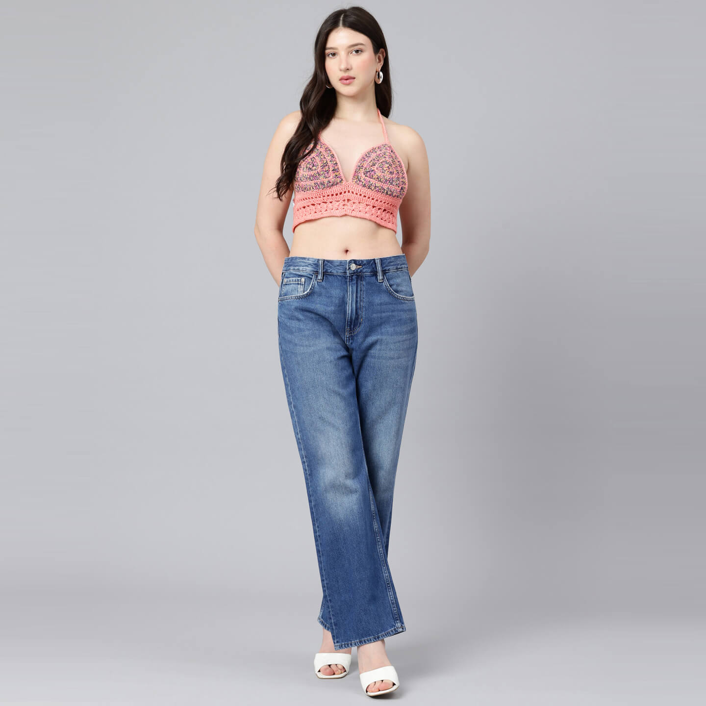 Summer Crochet Bralette Tie Back Sleeveless Top - Peach 10571