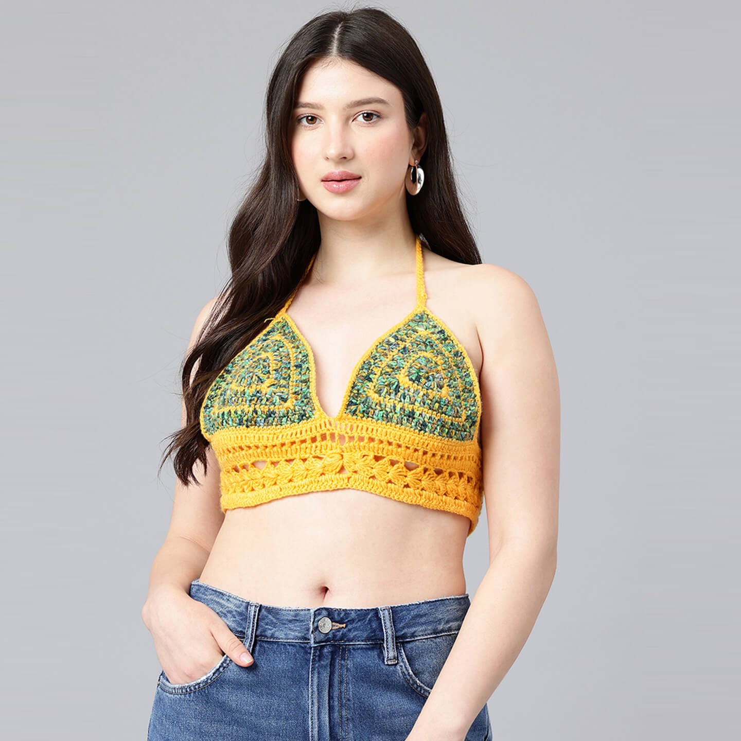 Summer Crochet Bralette Tie Back Sleeveless Top - Yellow 10572