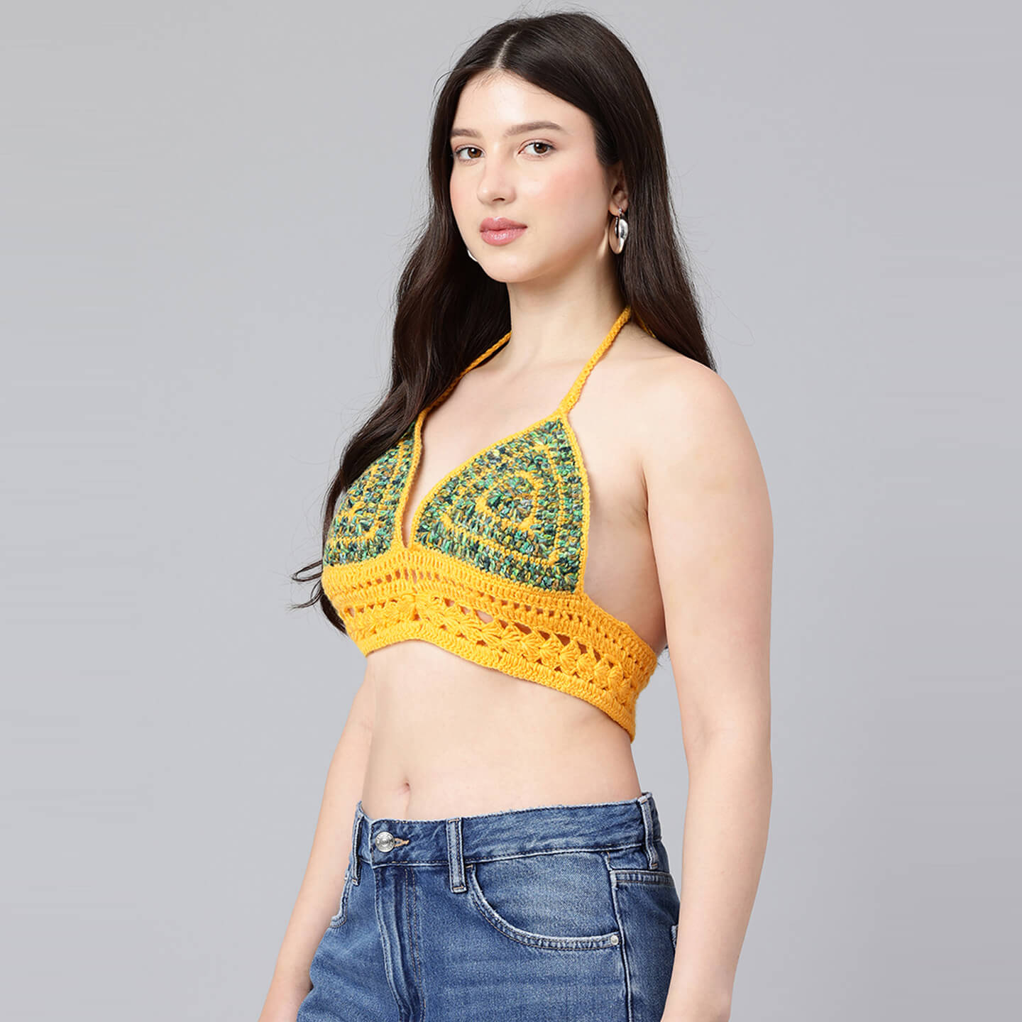 Summer Crochet Bralette Tie Back Sleeveless Top - Yellow 10572