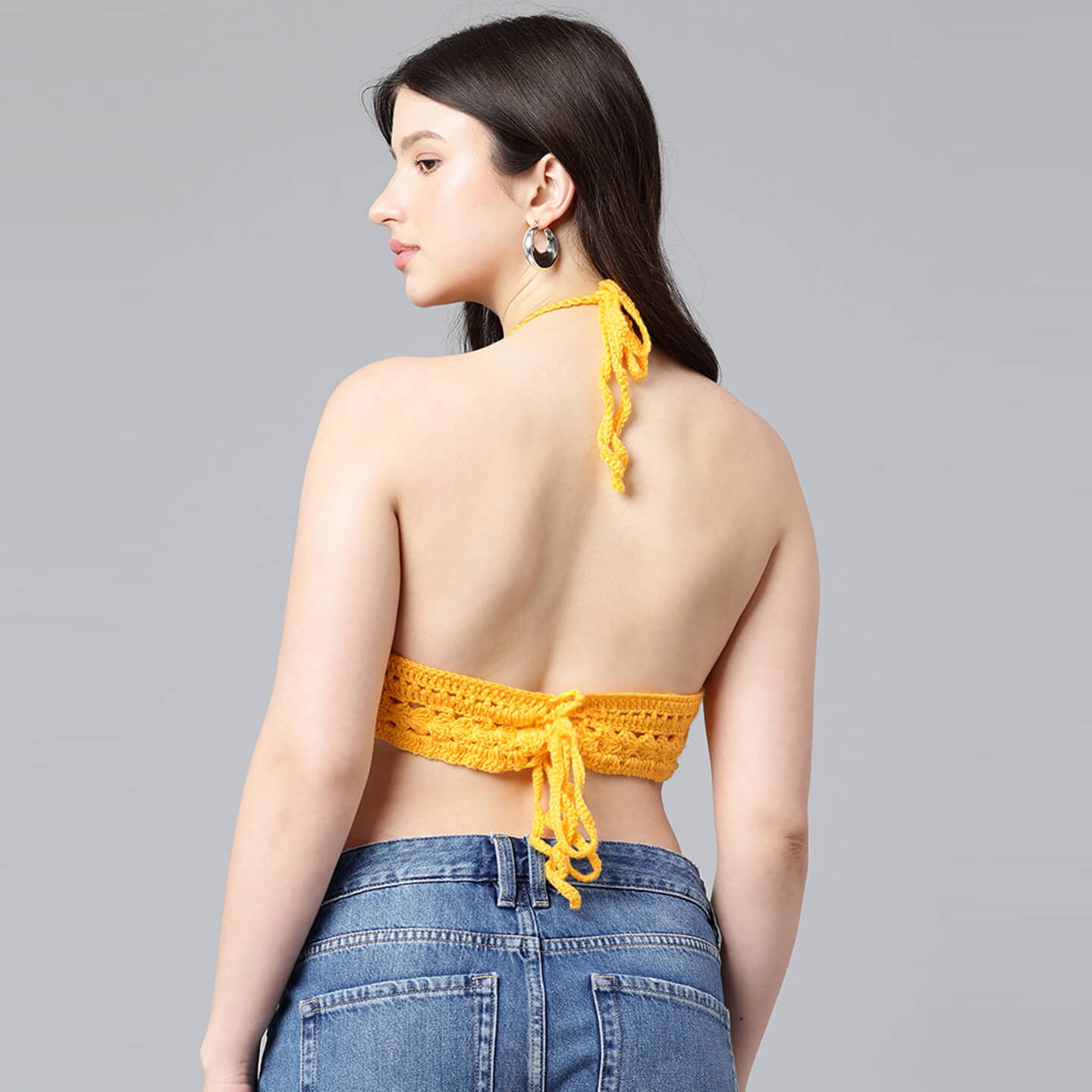 Summer Crochet Bralette Tie Back Sleeveless Top - Yellow 10572