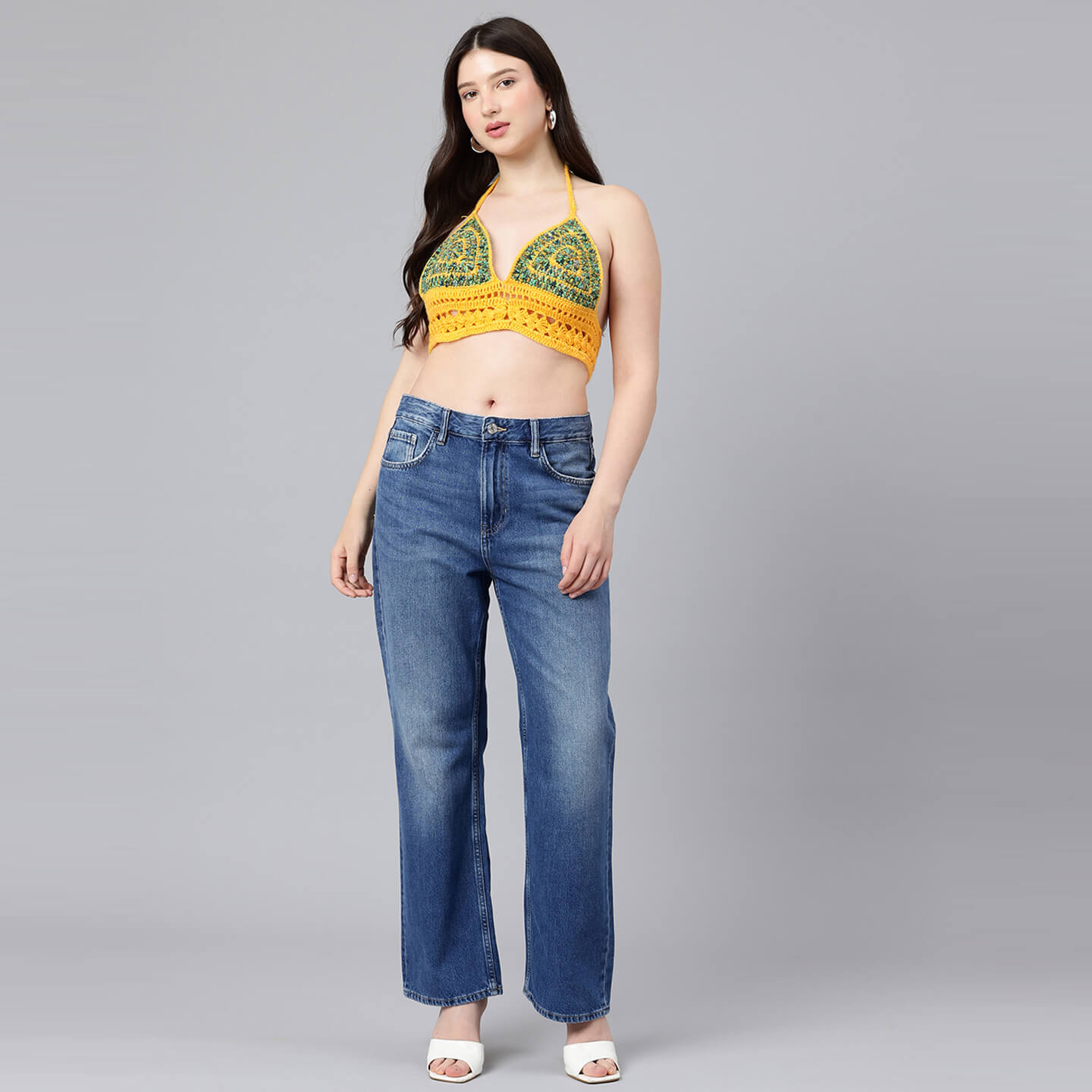 Summer Crochet Bralette Tie Back Sleeveless Top - Yellow 10572