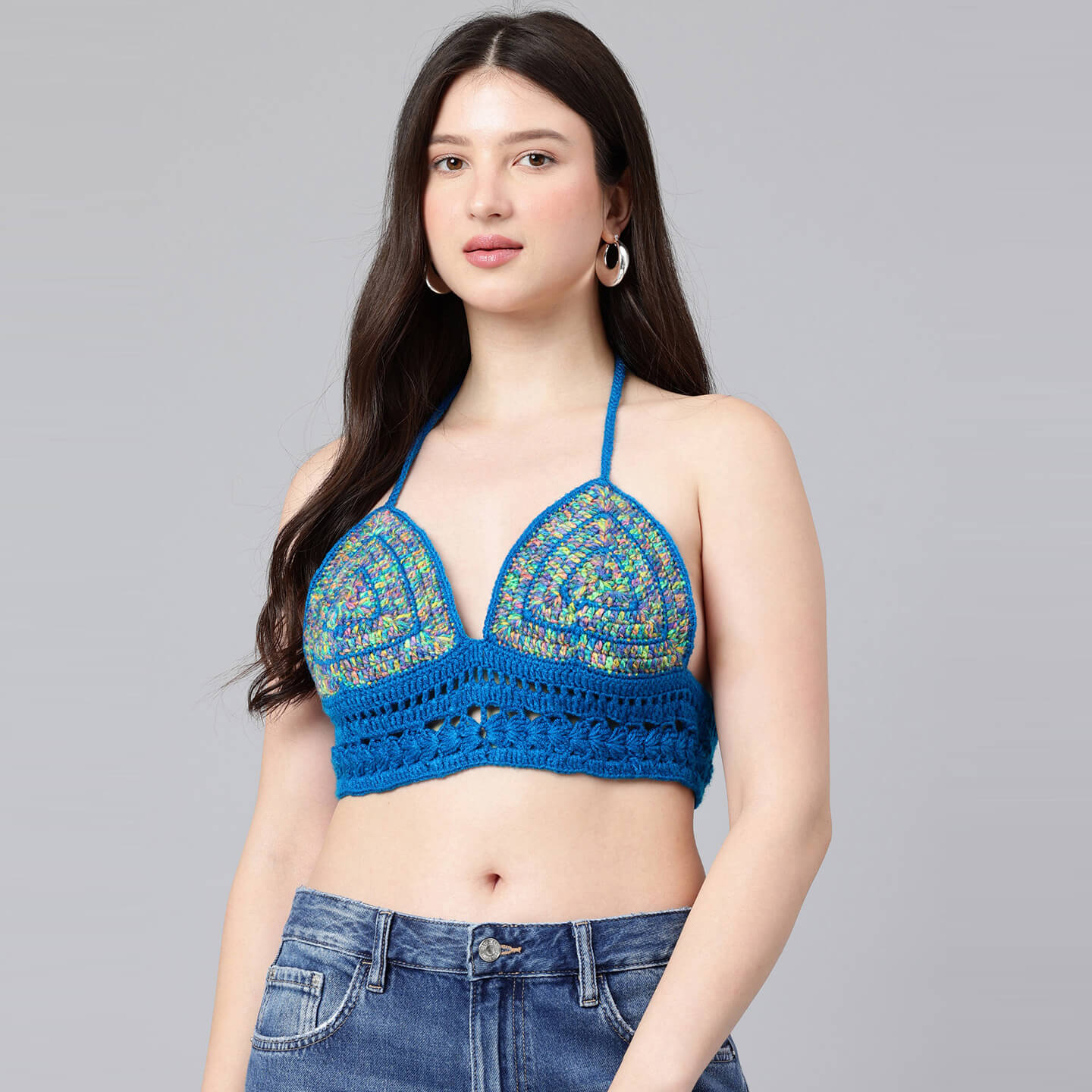 Summer Crochet Bralette Tie Back Sleeveless Top - Royal Blue 10573