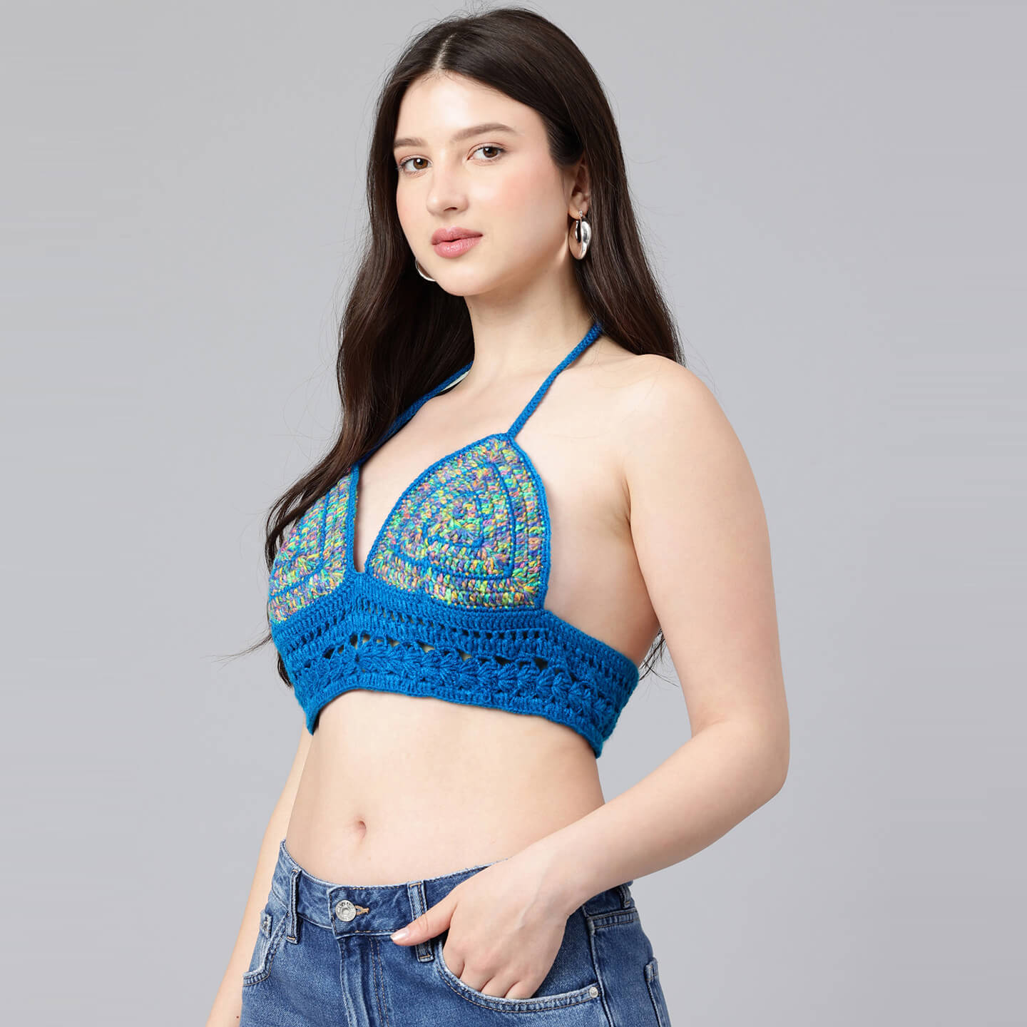 Summer Crochet Bralette Tie Back Sleeveless Top - Royal Blue 10573