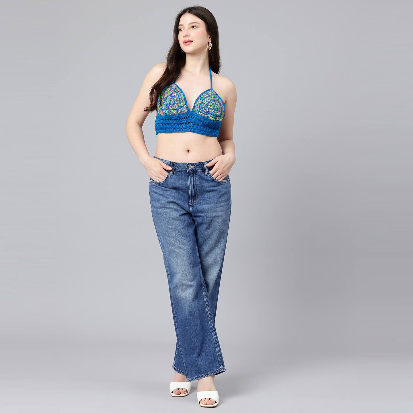 Summer Crochet Bralette Tie Back Sleeveless Top - Royal Blue 10573