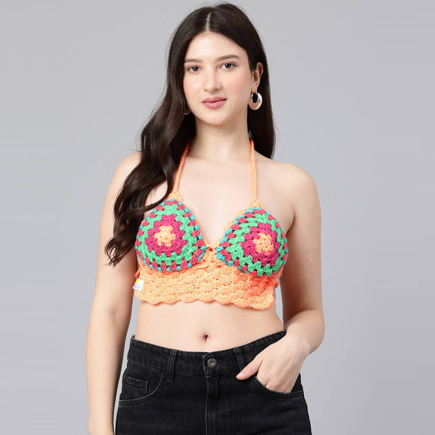 Summer Crochet Bralette Tie Back Sleeveless Top - Multicolor 10574