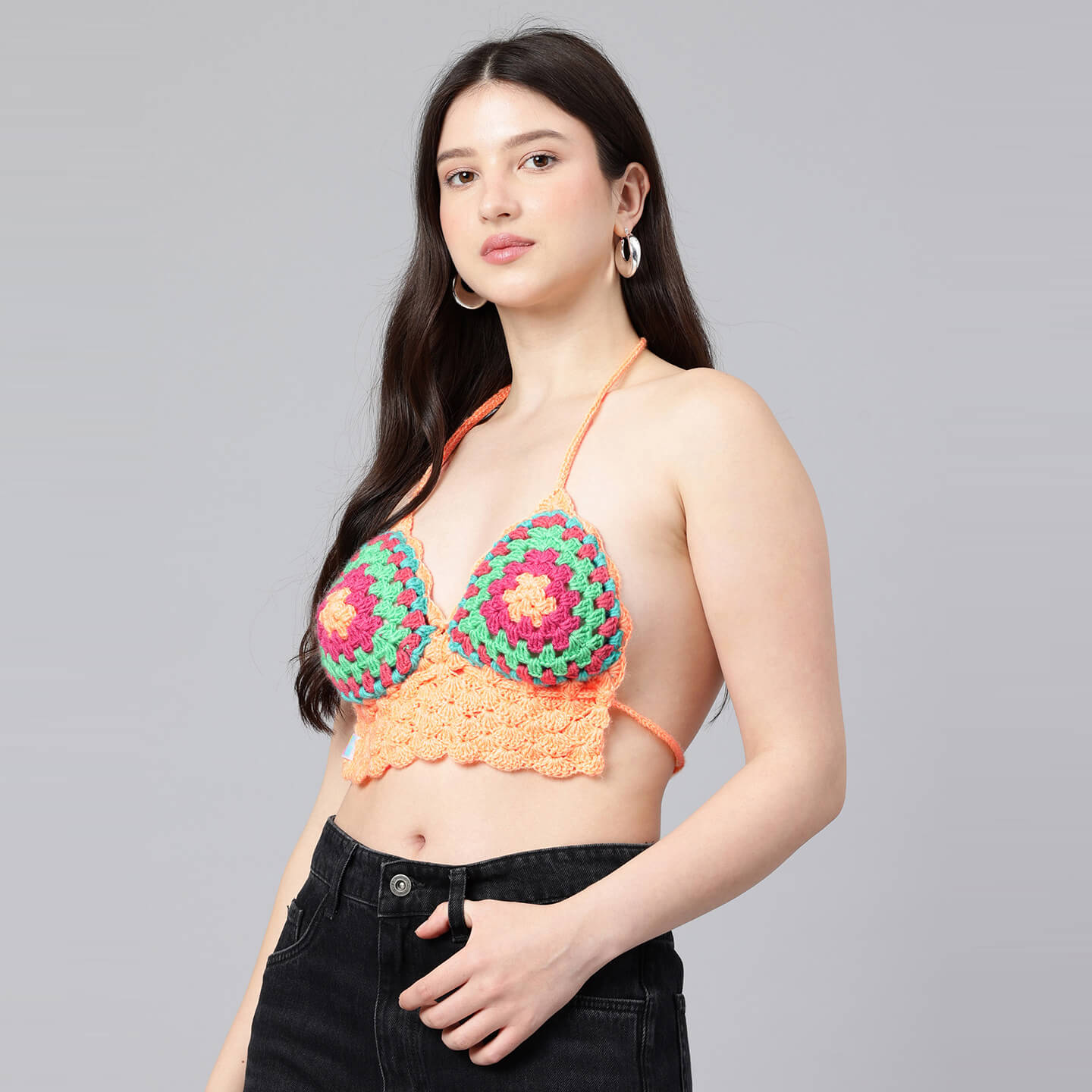 Summer Crochet Bralette Tie Back Sleeveless Top - Multicolor 10574