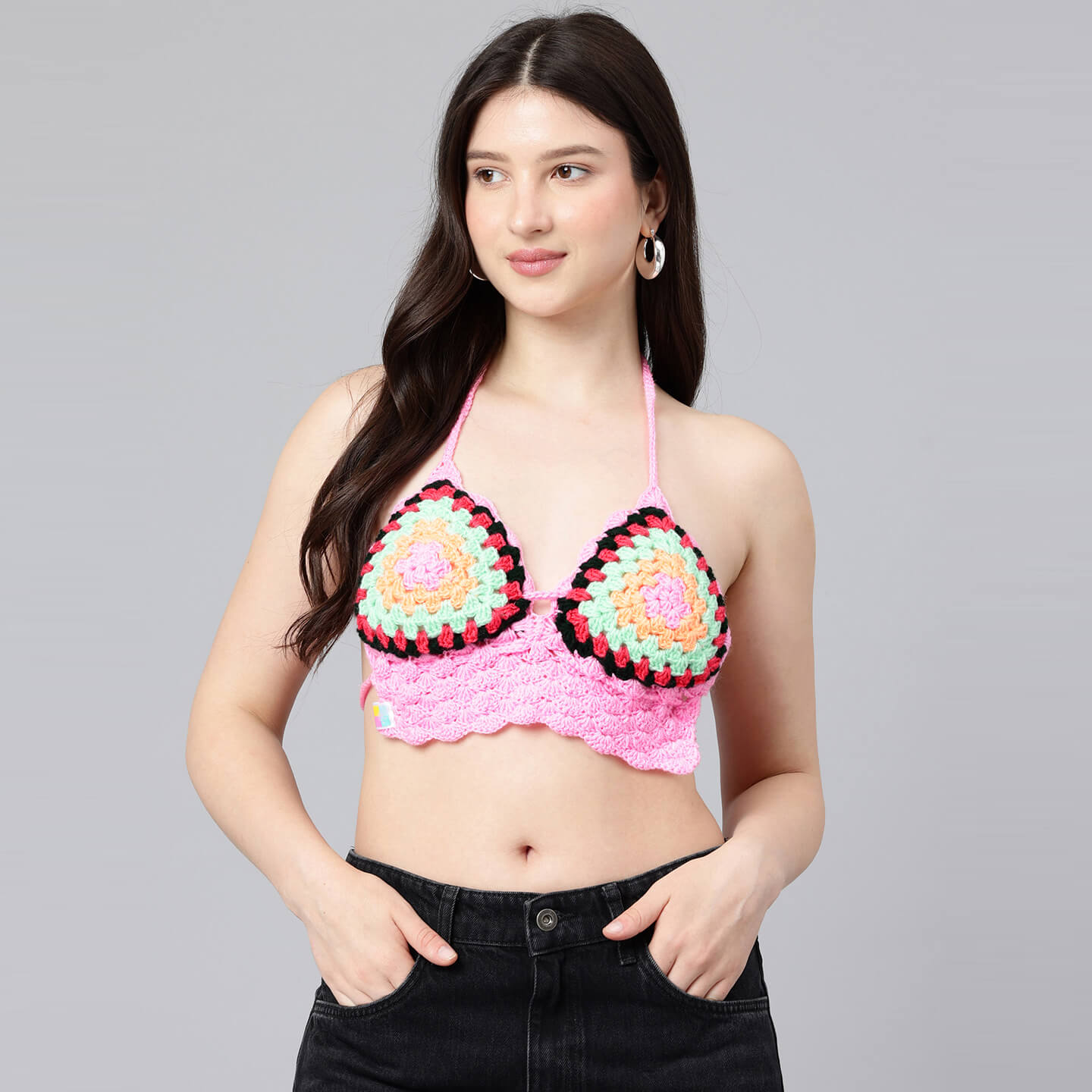 Summer Crochet Bralette Tie Back Sleeveless Top - Multicolor 10575